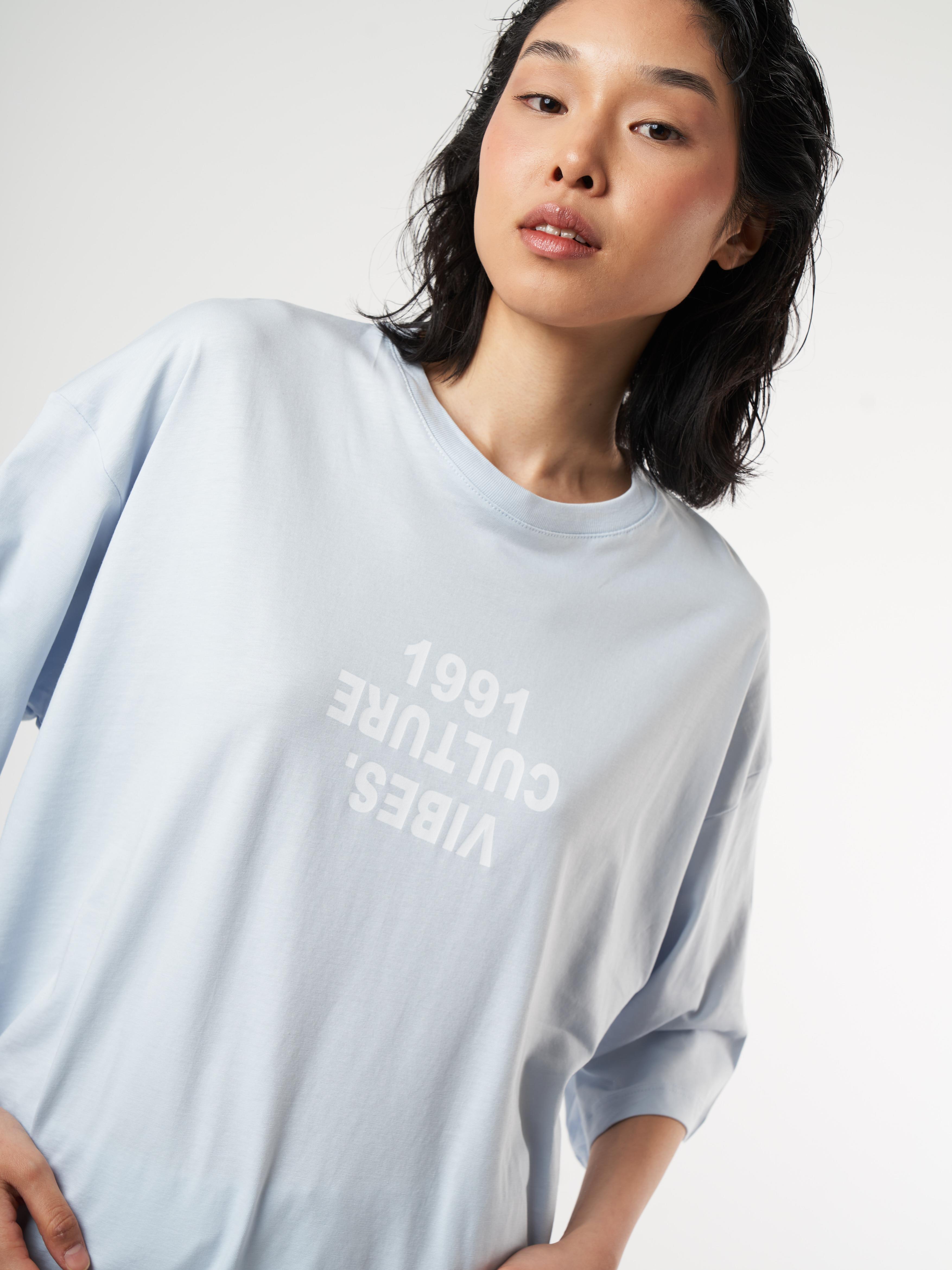 Baskılı Kısa Kol Oversize T-shirt Bebe Mavi