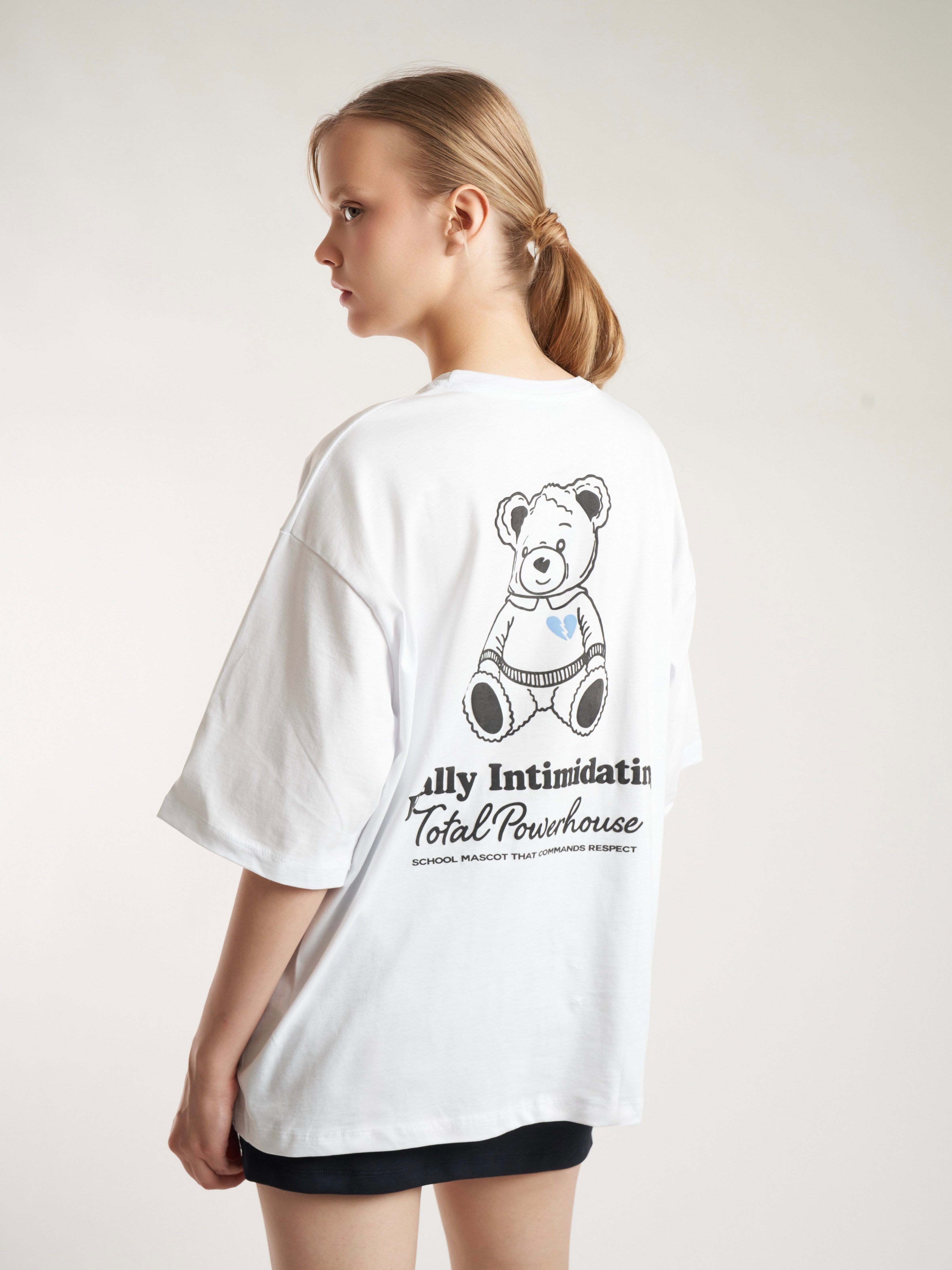 Baskılı Kısa Kol Oversize T-shirt Beyaz