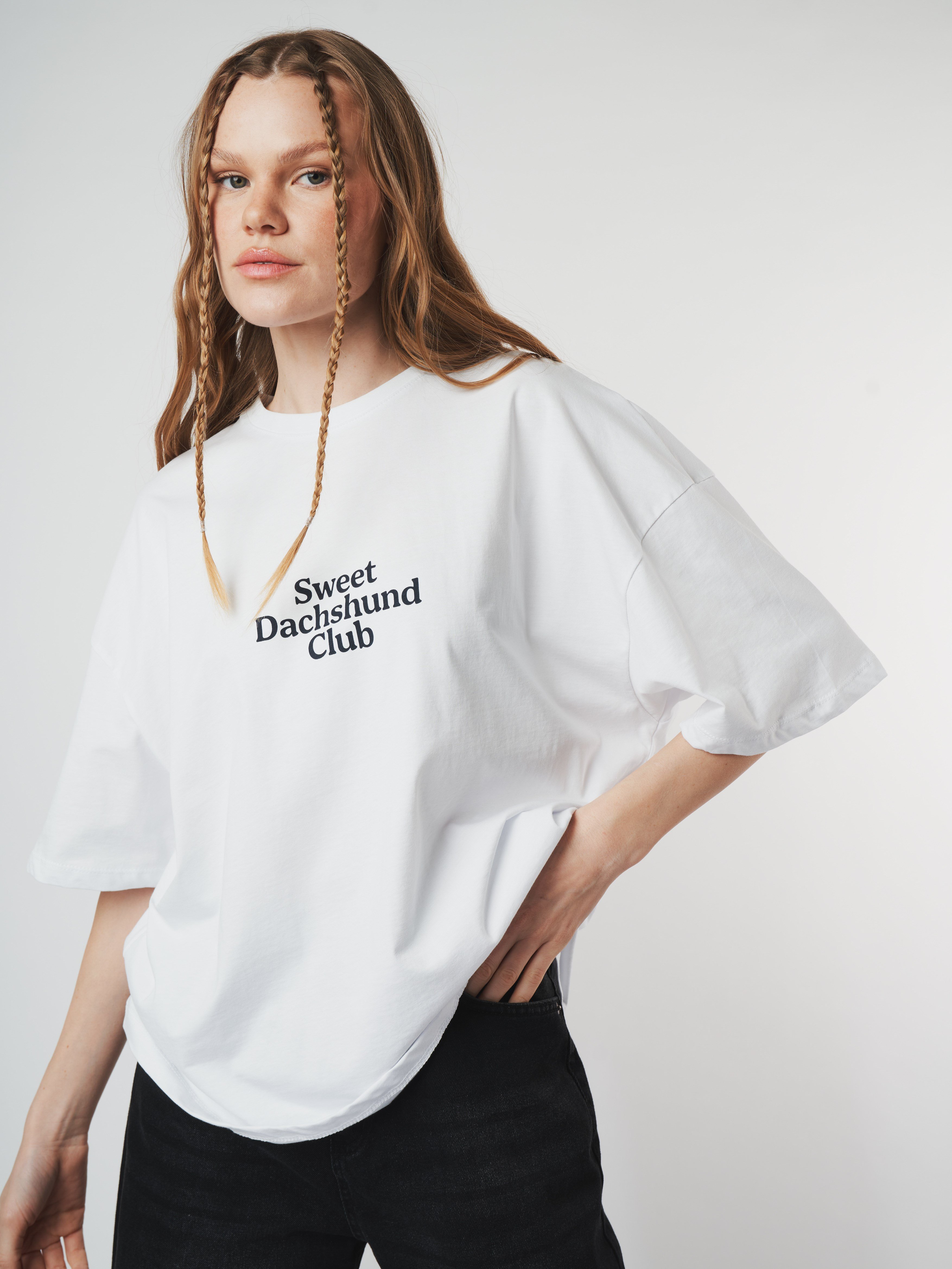 Baskılı Kısa Kol Oversize T-shirt Beyaz