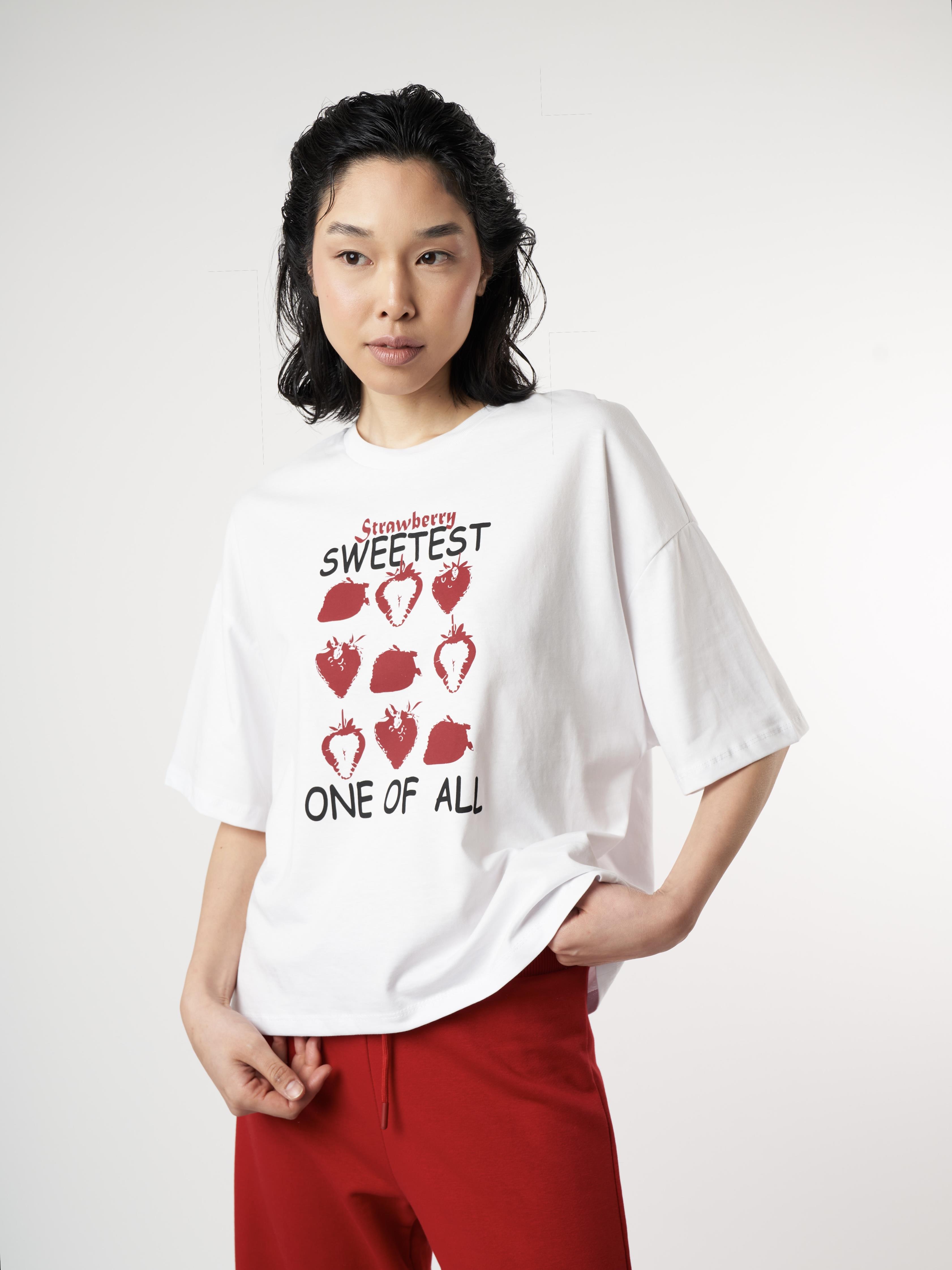 Baskılı Kısa Kol T-shirt Beyaz