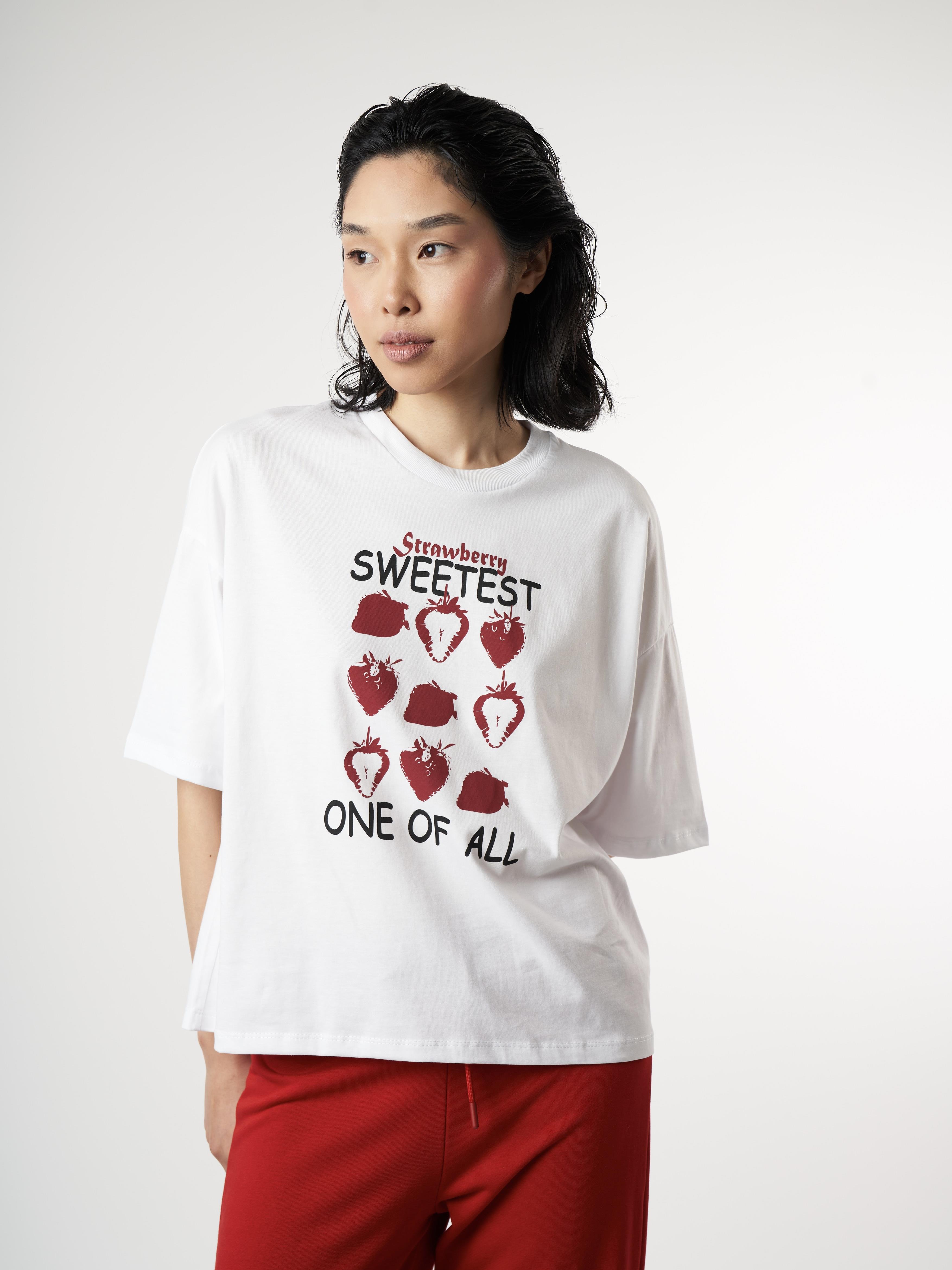 Baskılı Kısa Kol T-shirt Beyaz