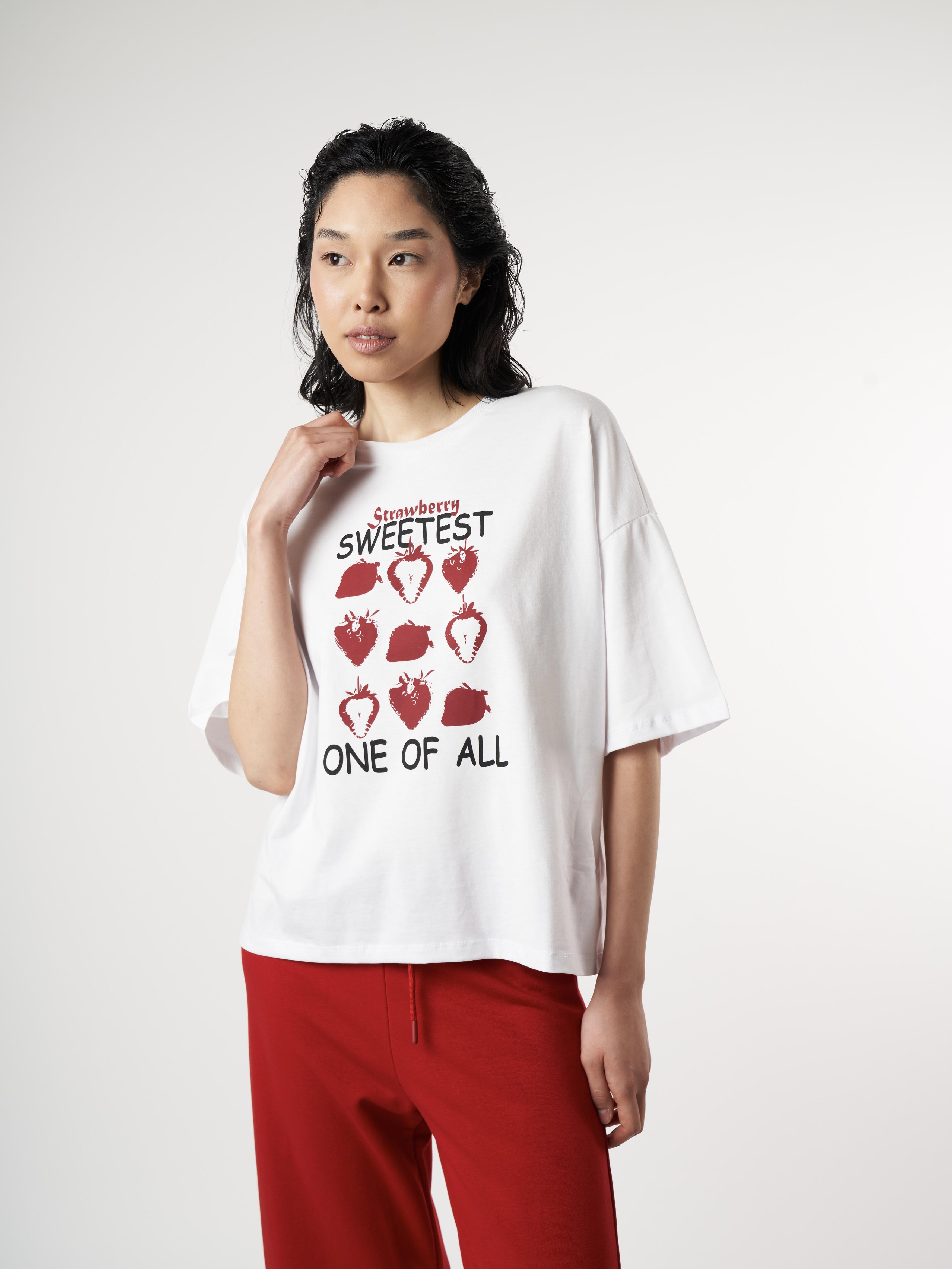 Baskılı Kısa Kol T-shirt Beyaz