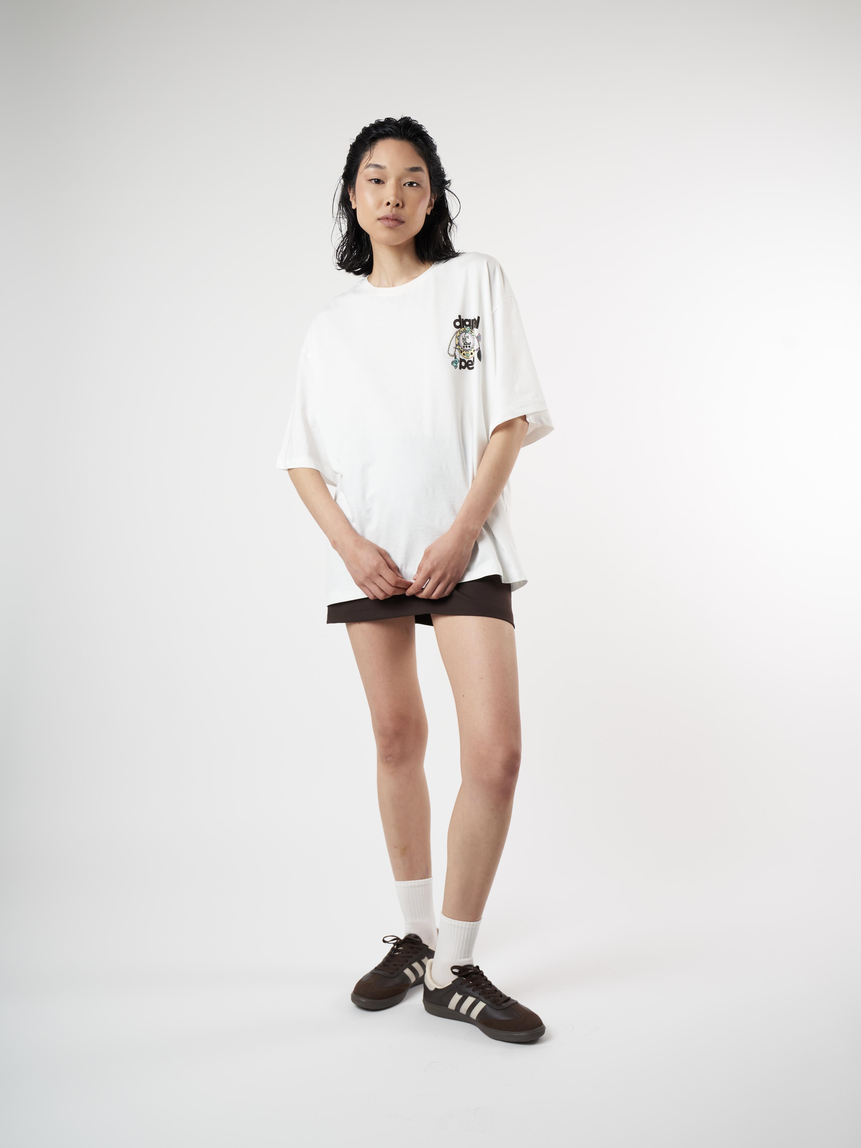 Baskılı Kısa Kol Oversize T-shirt Ekru