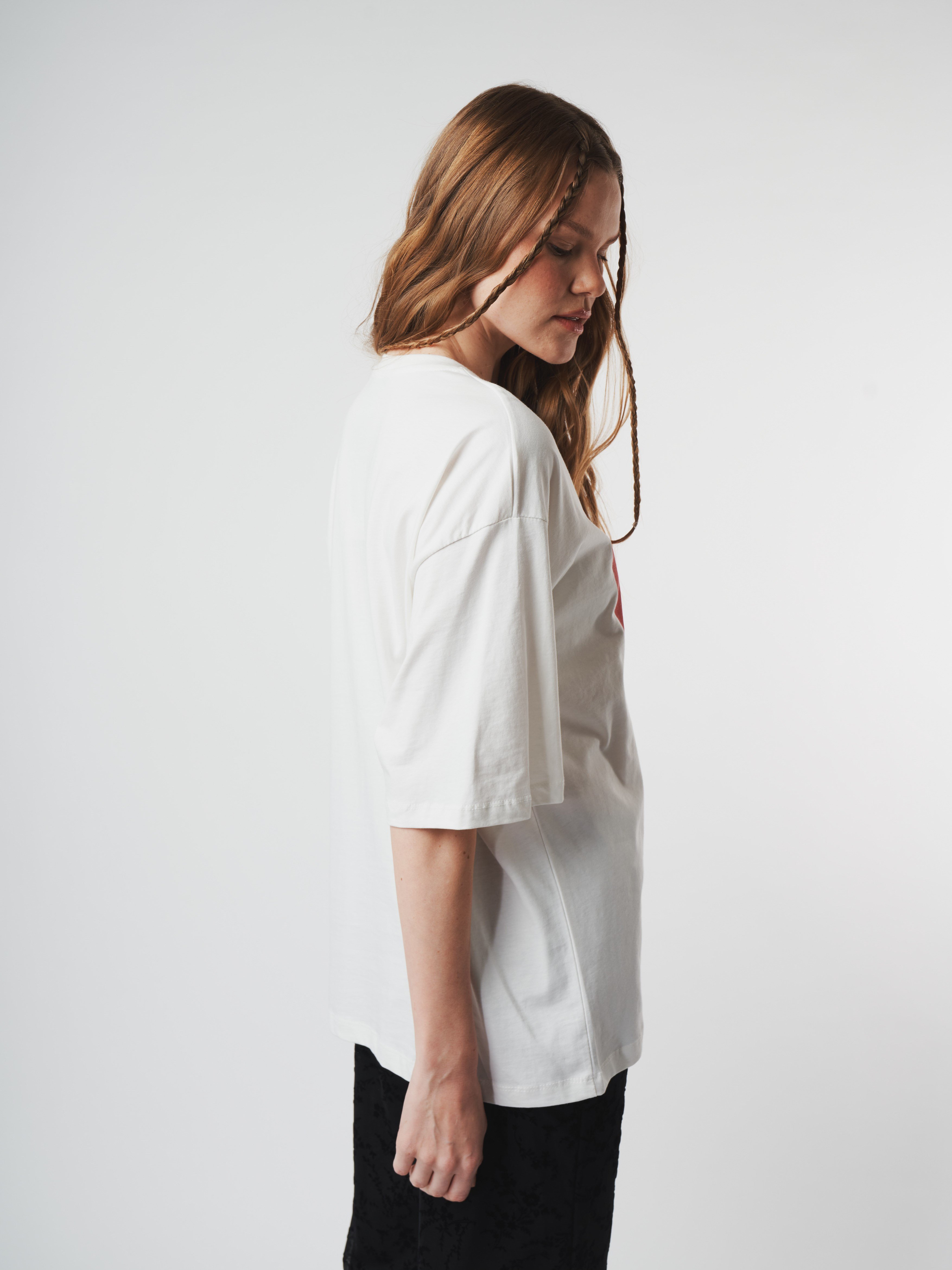 Baskılı Kısa Kol Oversize T-shirt Ekru
