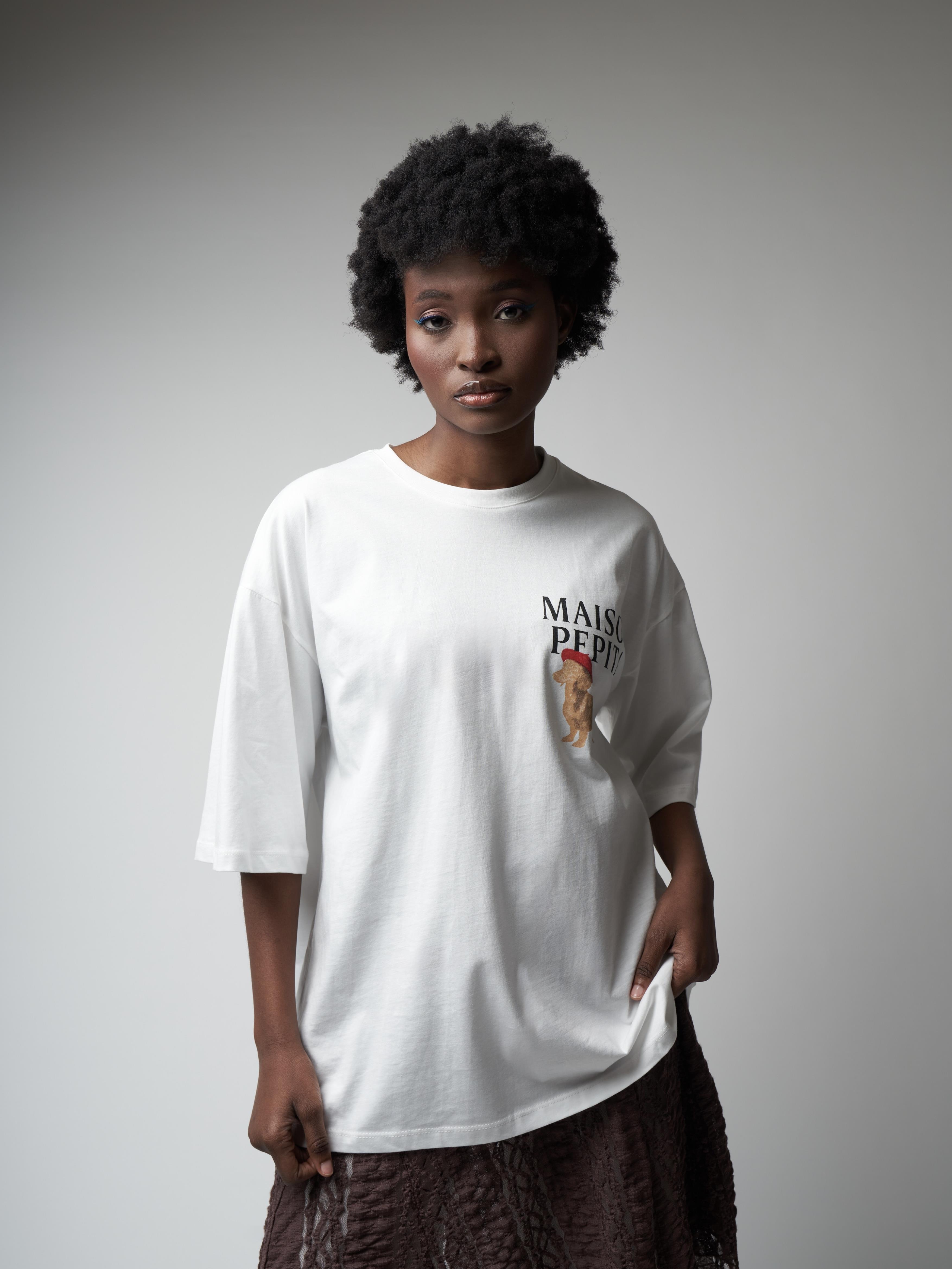 Baskılı Kısa Kol Oversize T-shirt Ekru