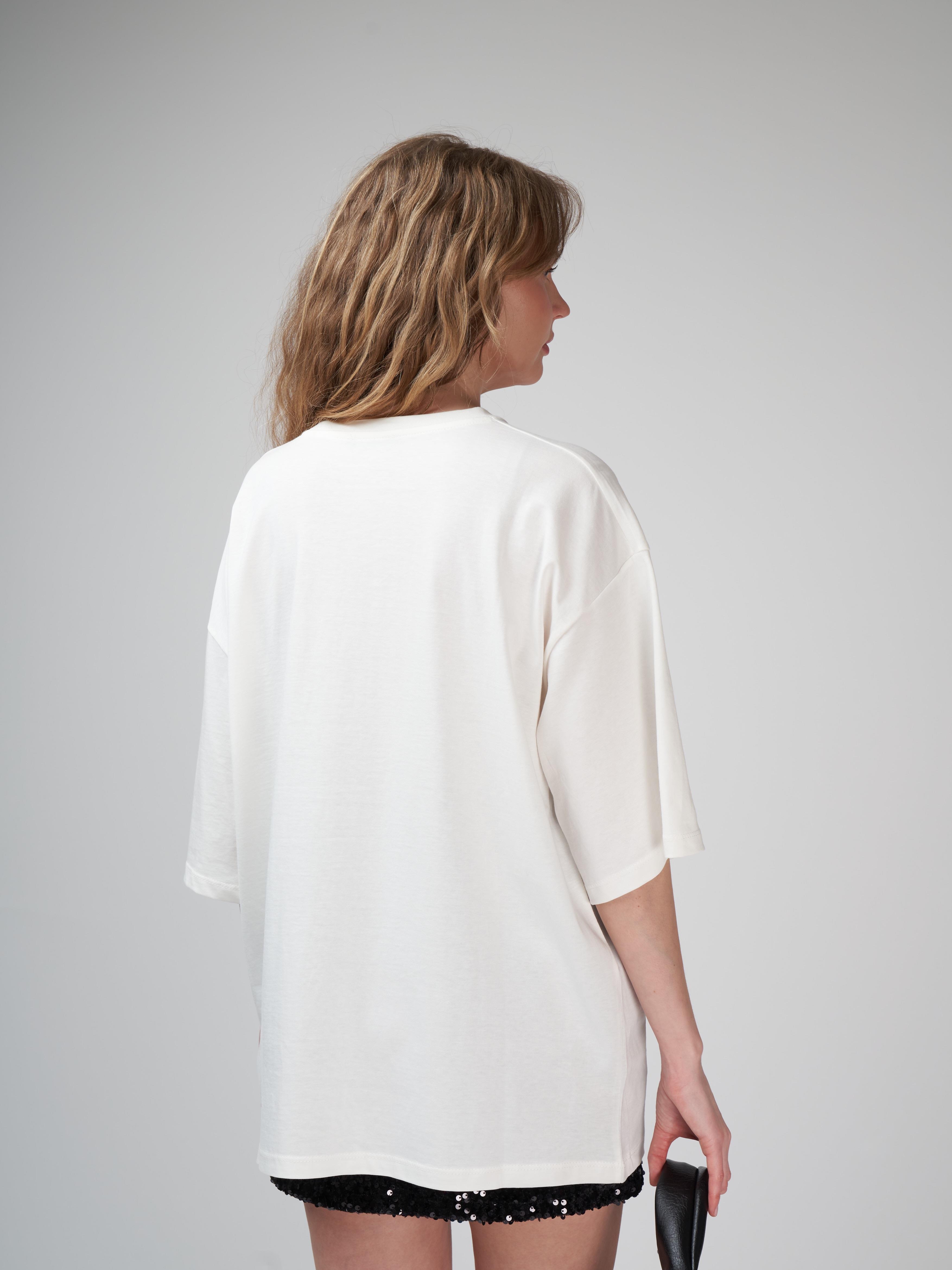 Baskılı Kısa Kol Oversize T-shirt Ekru