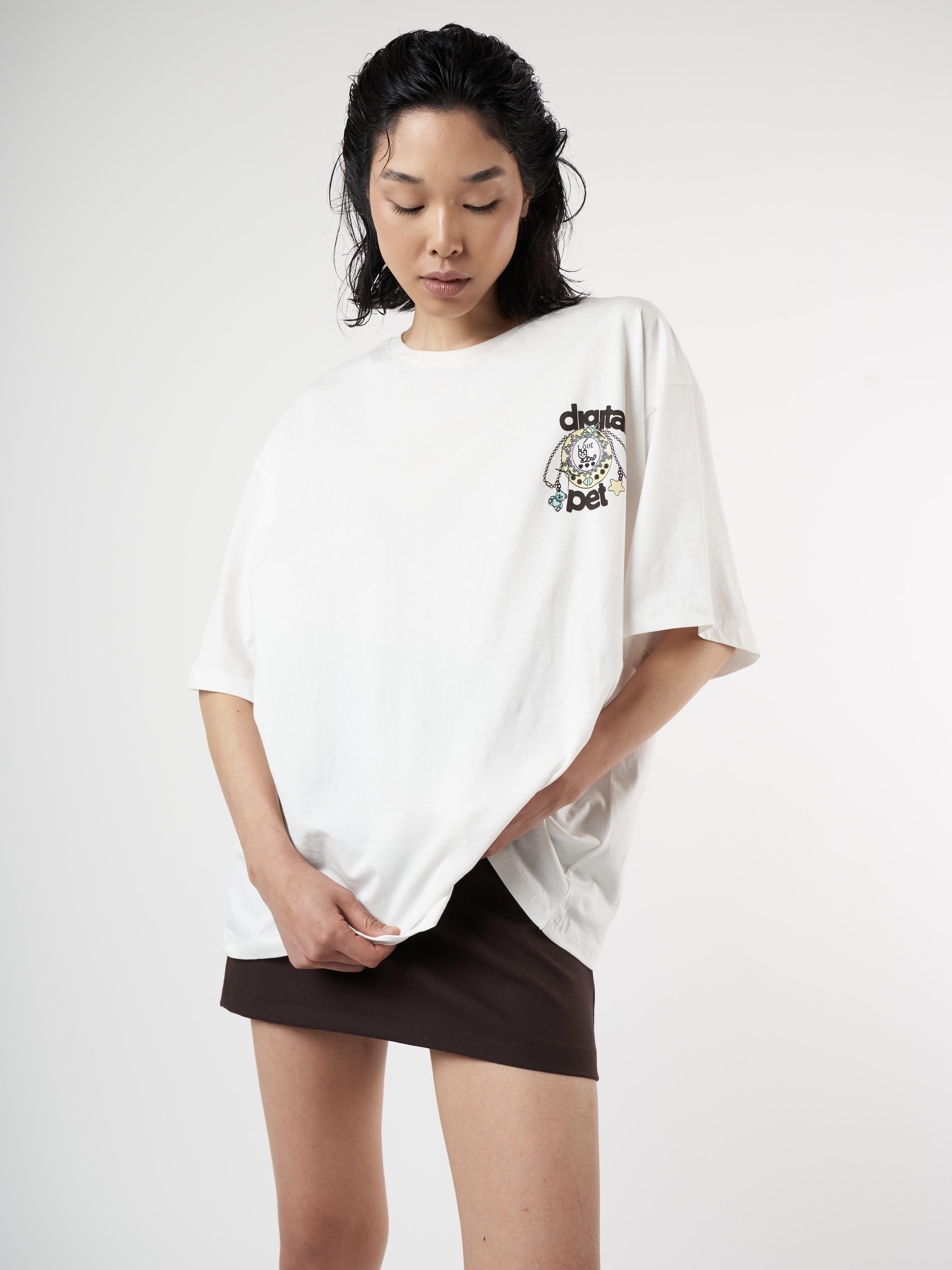 Baskılı Kısa Kol Oversize T-shirt Ekru