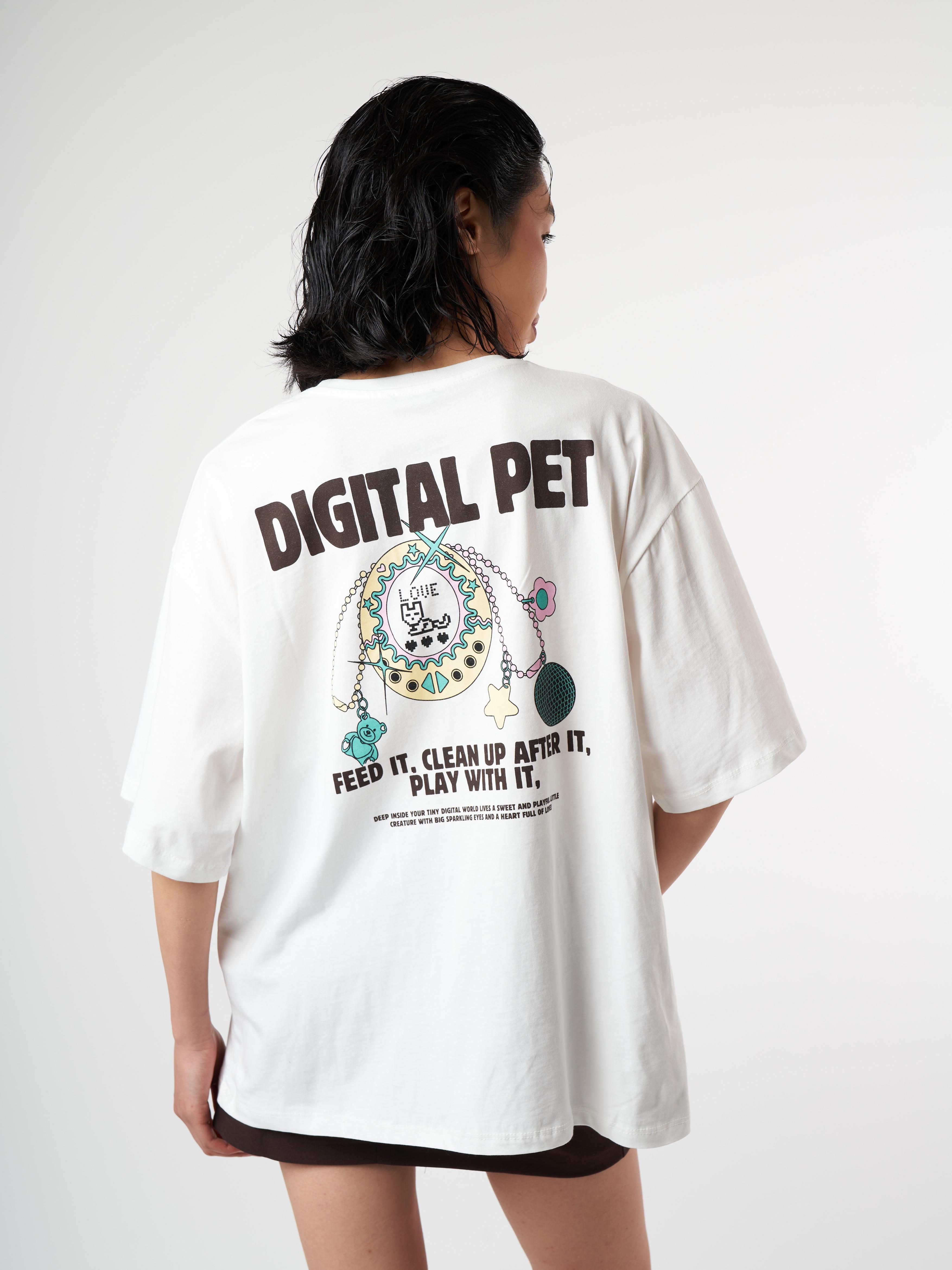 Baskılı Kısa Kol Oversize T-shirt Ekru