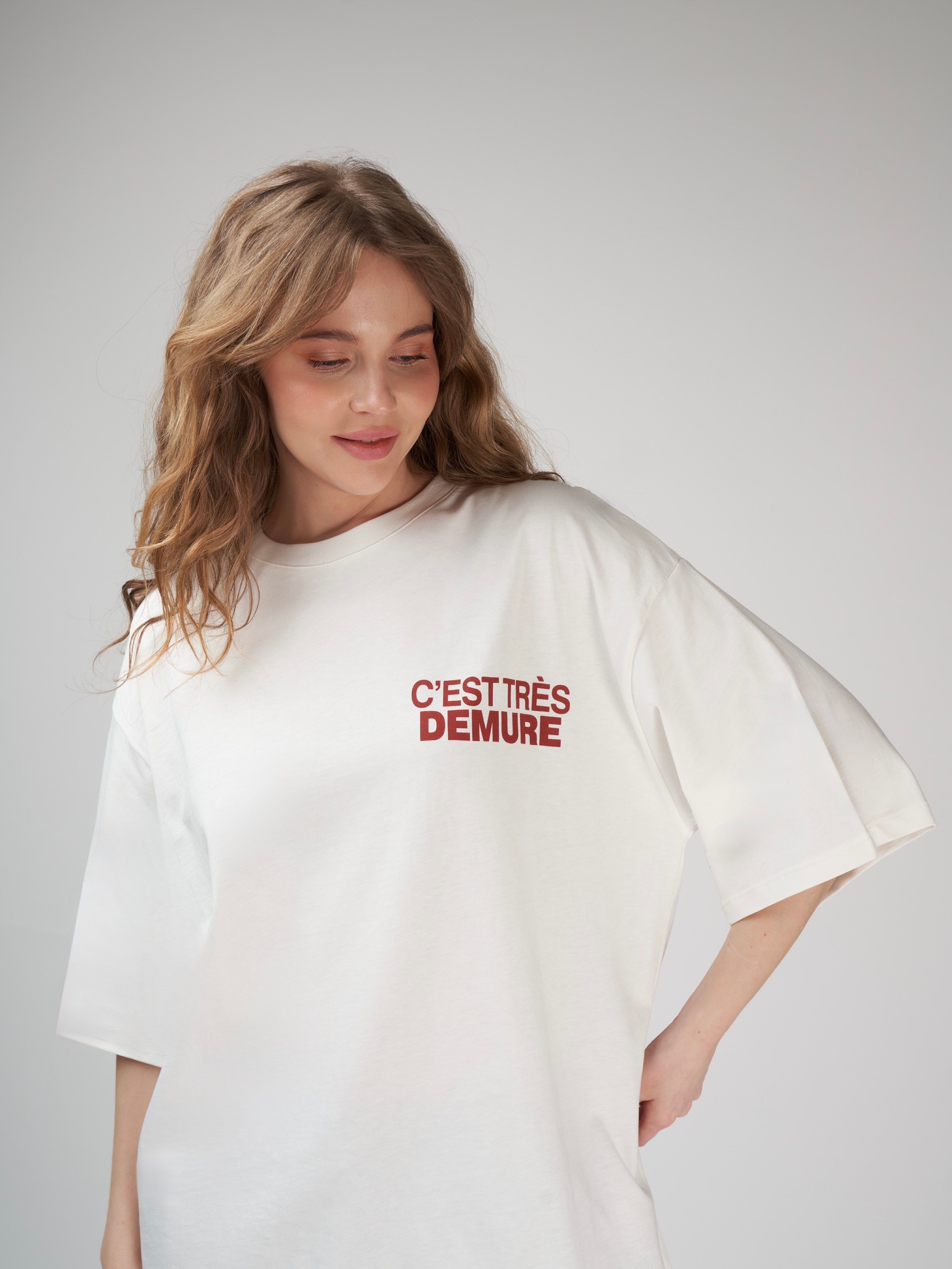 Baskılı Kısa Kol Oversize T-shirt Ekru