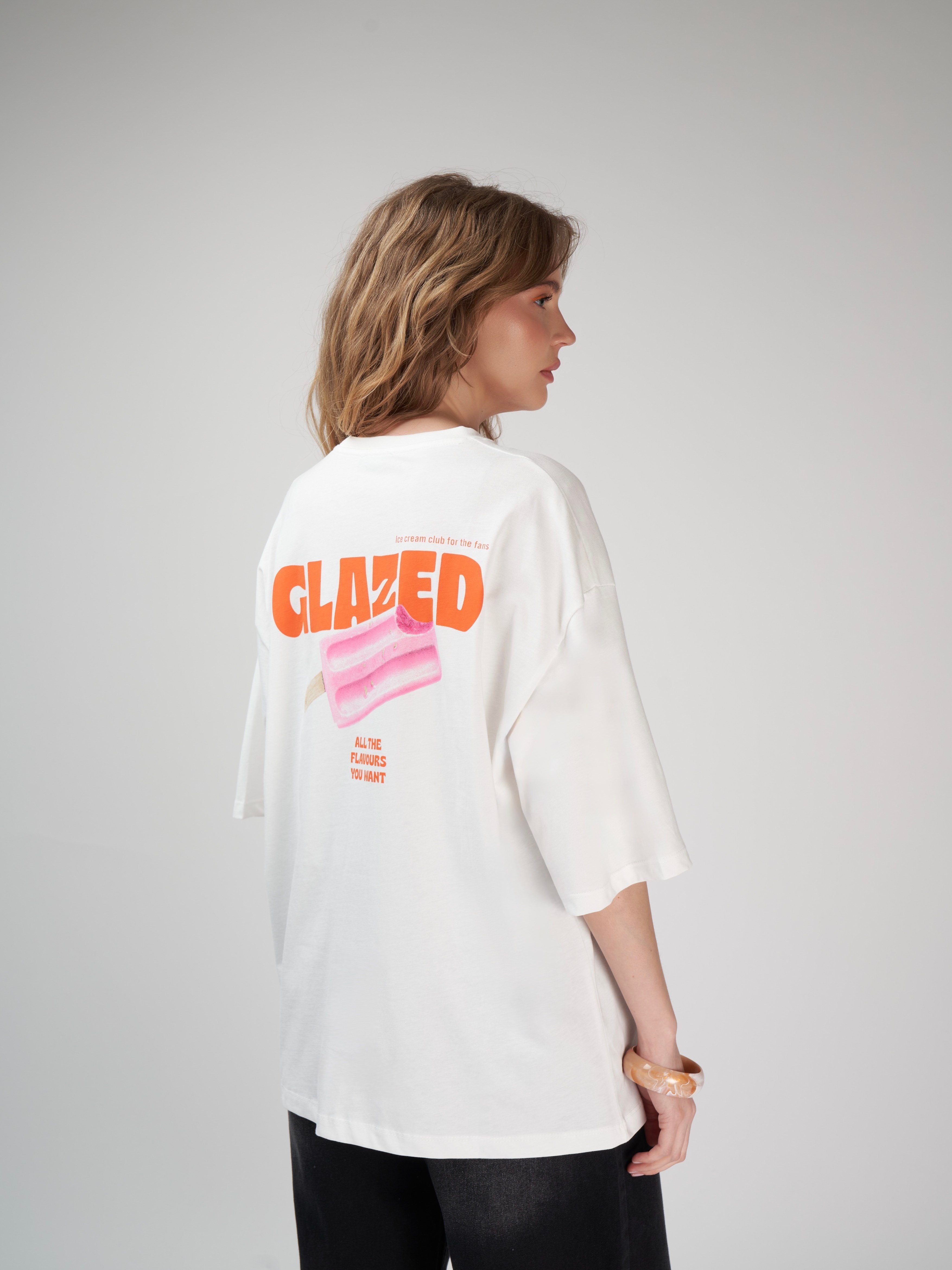 Baskılı Kısa Kol Oversize T-shirt Ekru