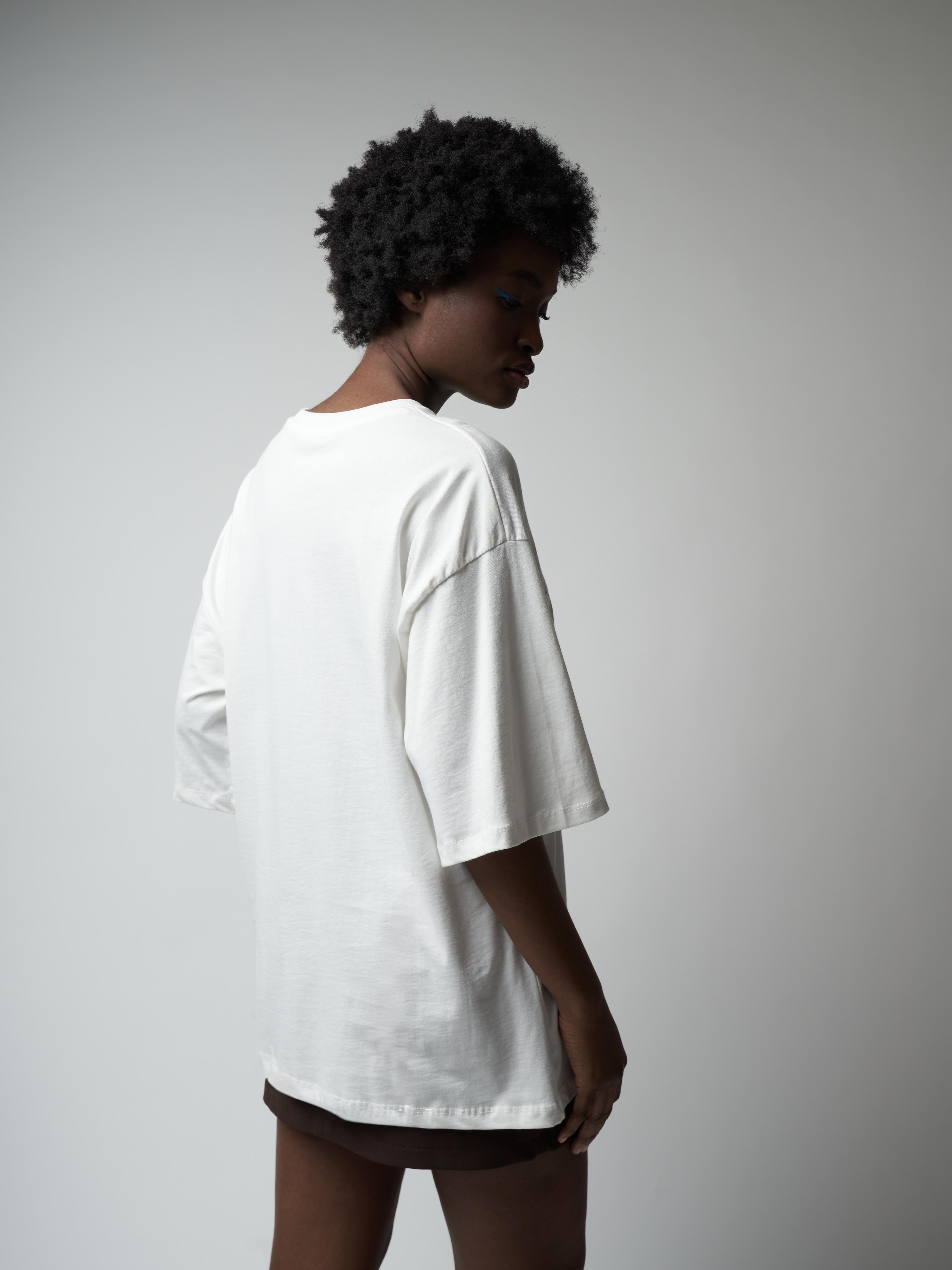 Baskılı Kısa Kol Oversize T-shirt Ekru