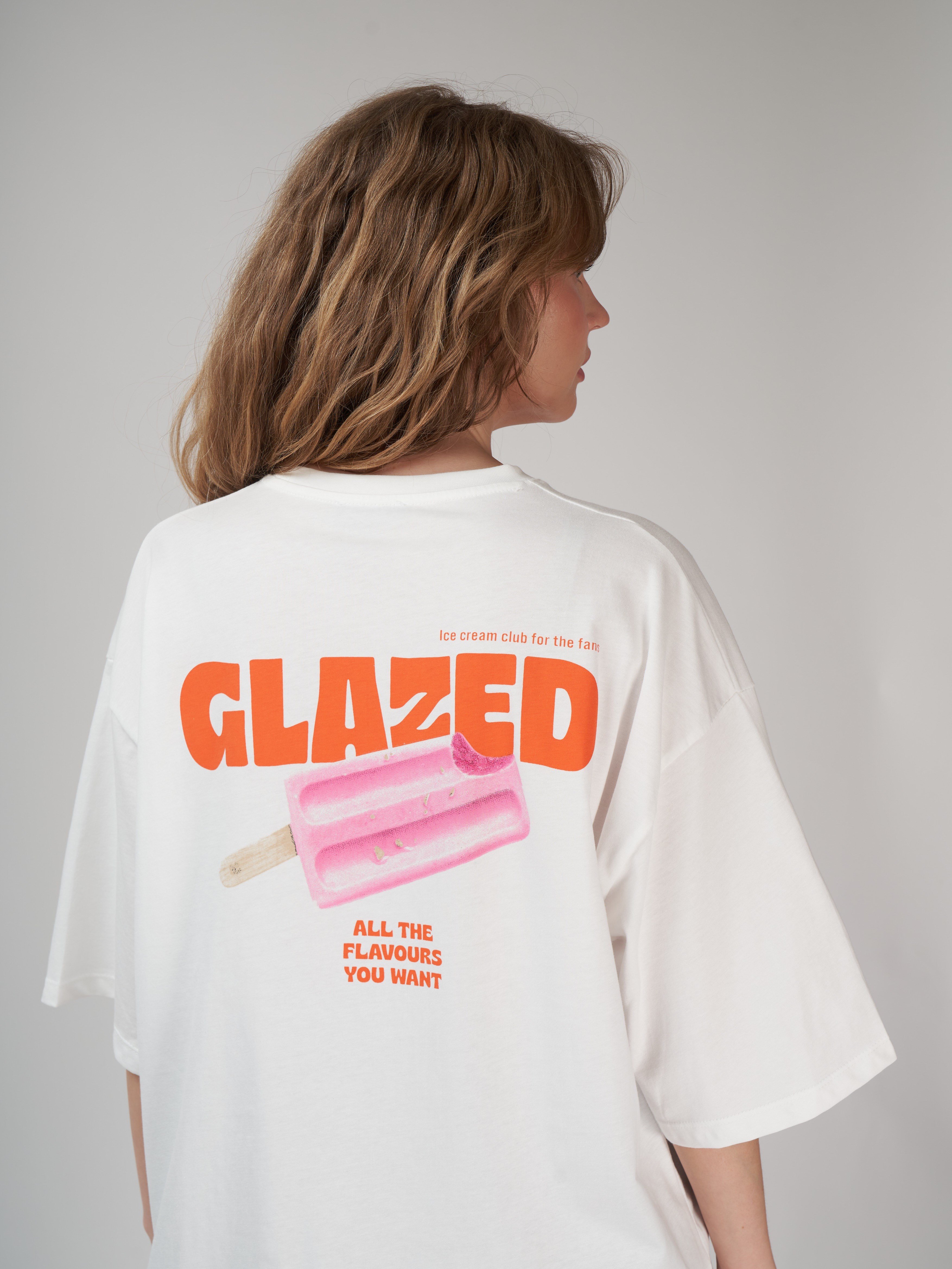 Baskılı Kısa Kol Oversize T-shirt Ekru