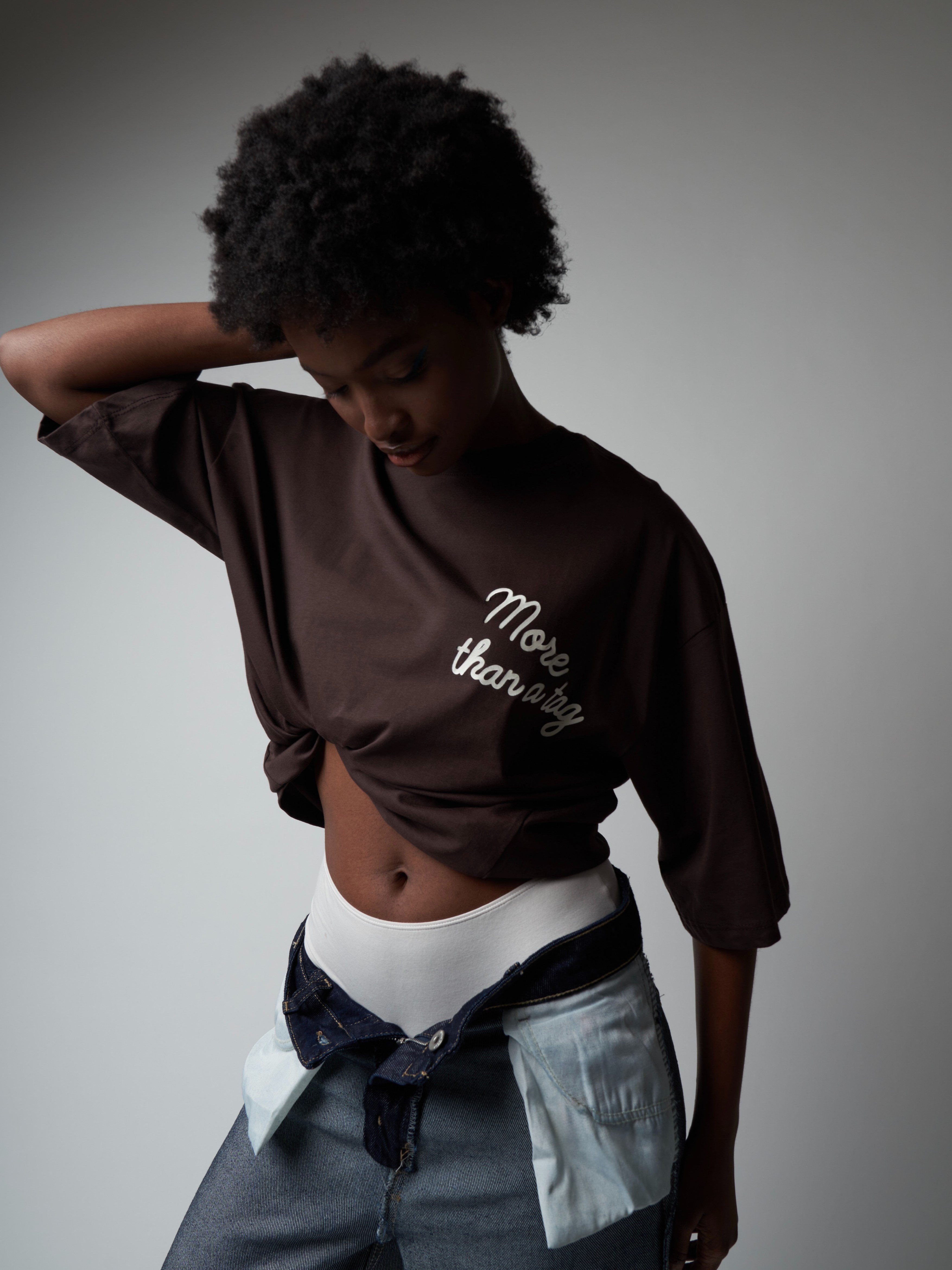Baskılı Kısa Kol Oversize T-shirt Kahve
