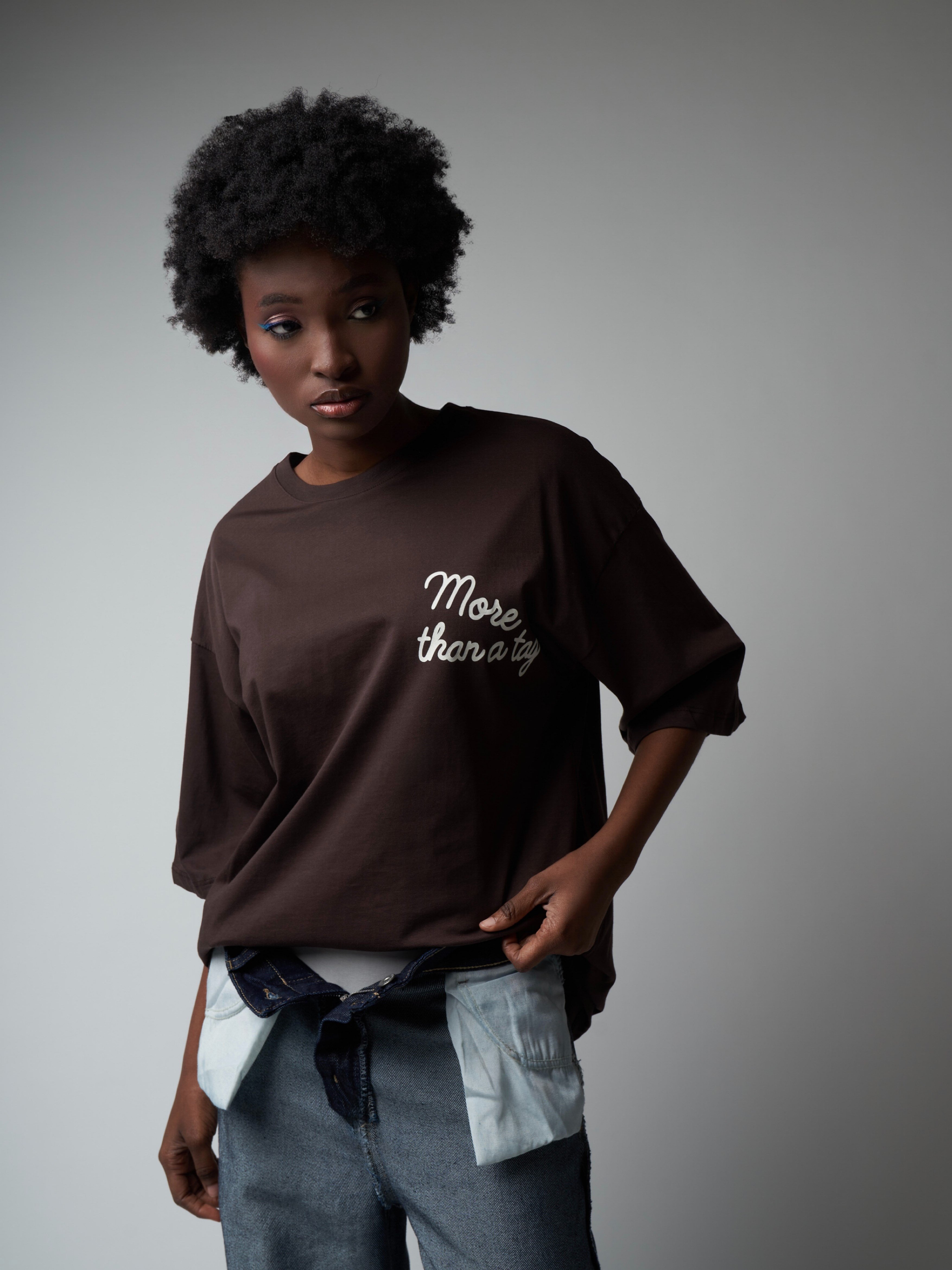 Baskılı Kısa Kol Oversize T-shirt Kahve