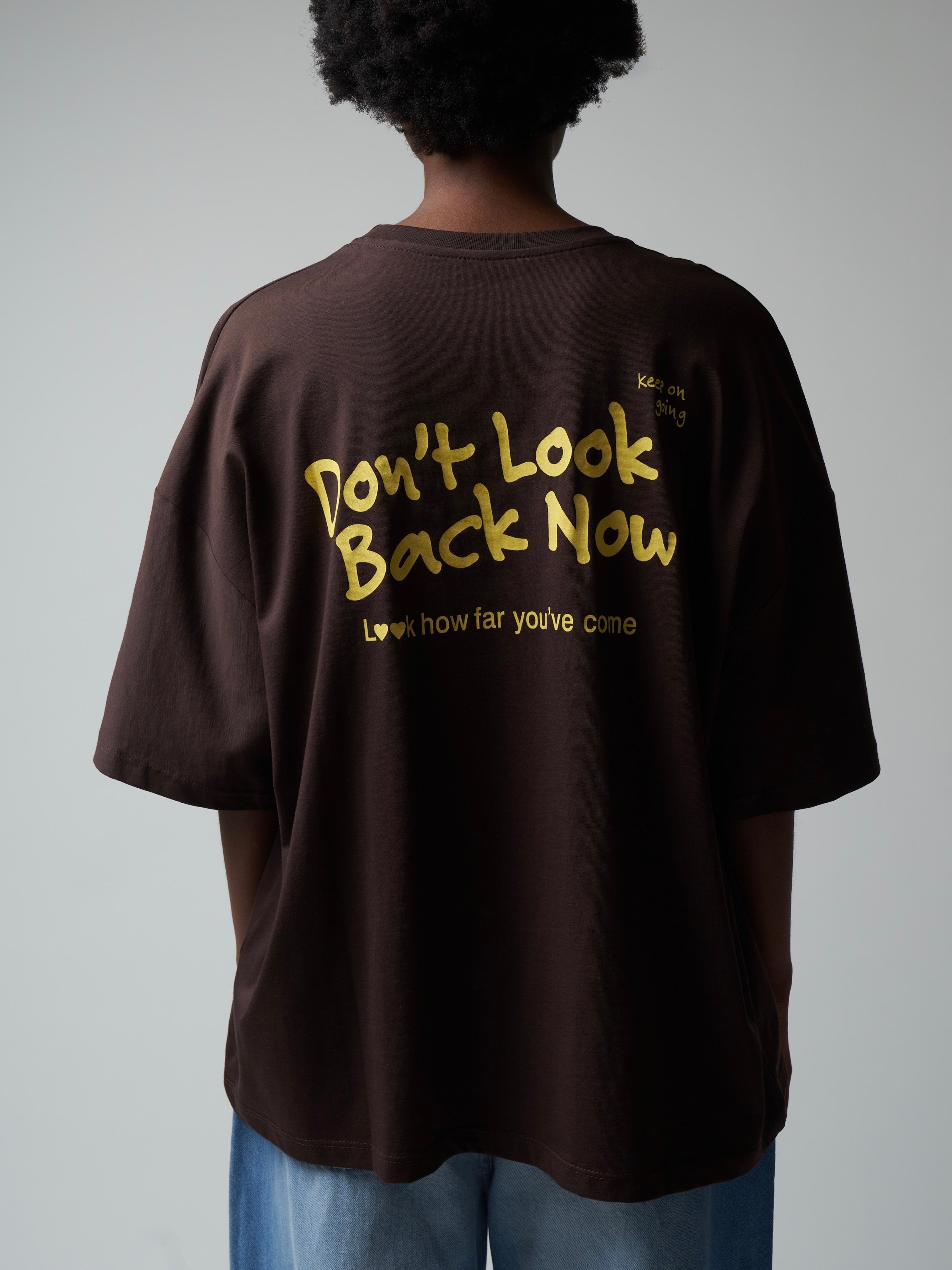 Baskılı Kısa Kol Oversize T-shirt Kahve