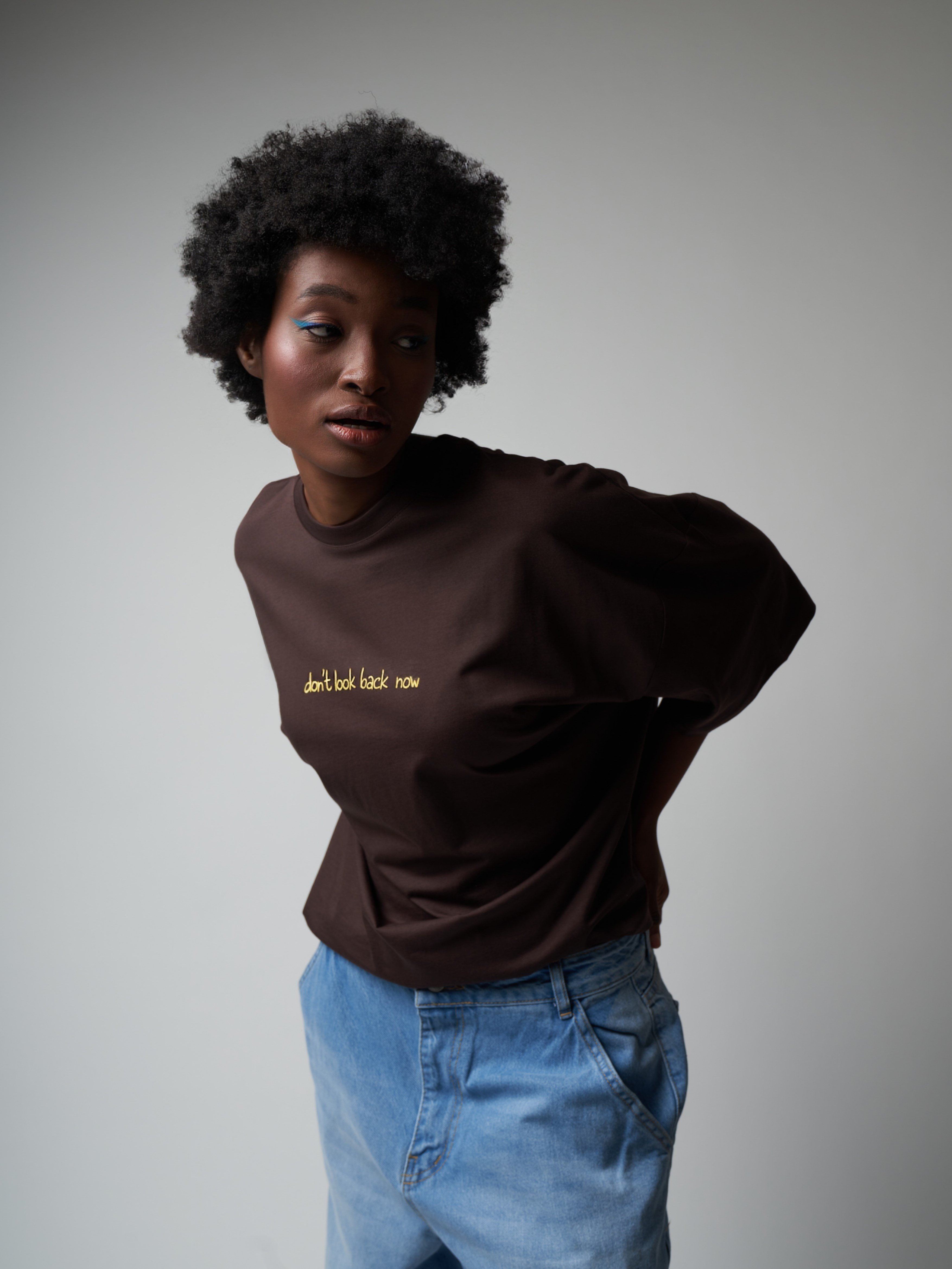 Baskılı Kısa Kol Oversize T-shirt Kahve