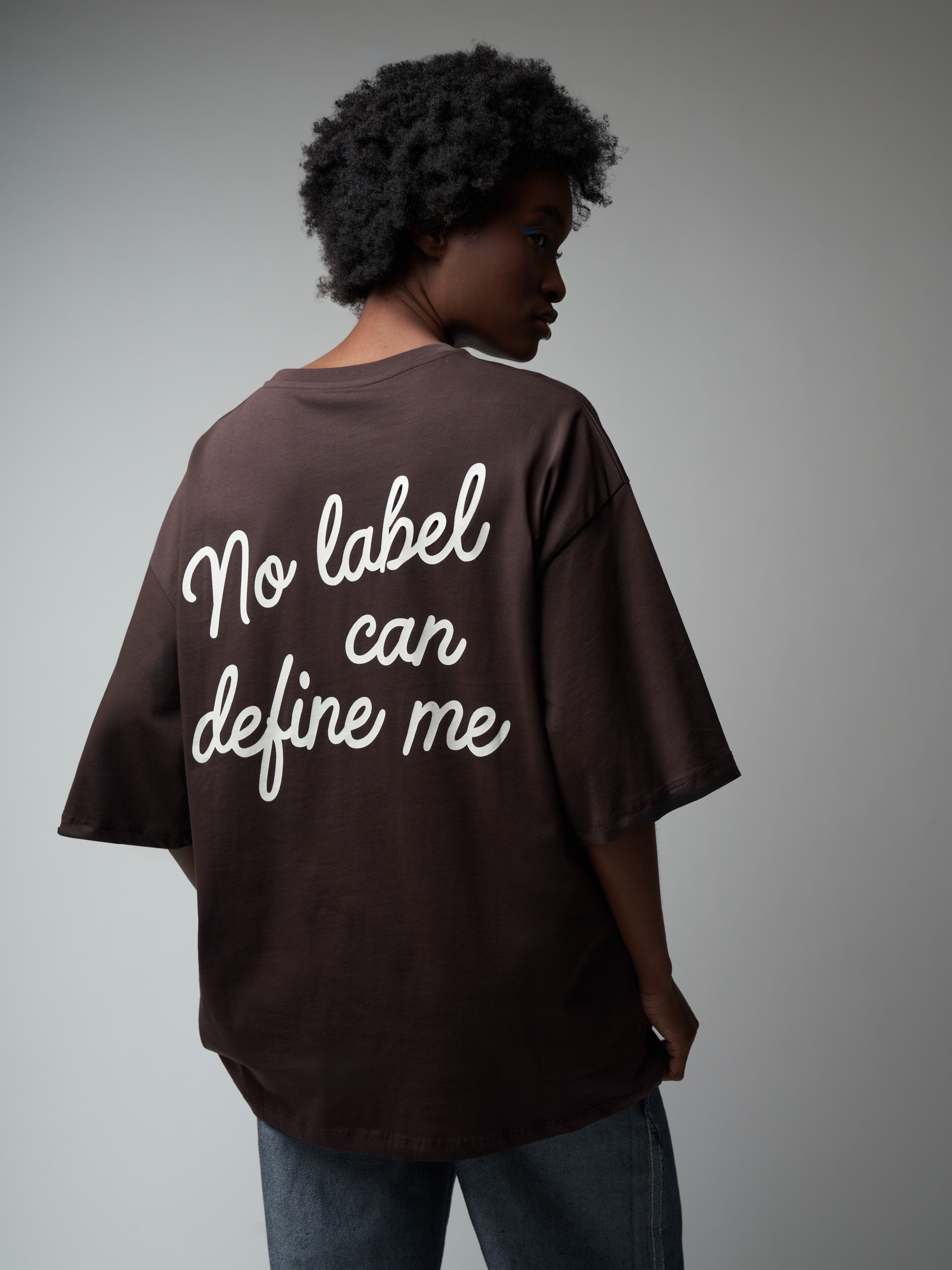 Baskılı Kısa Kol Oversize T-shirt Kahve