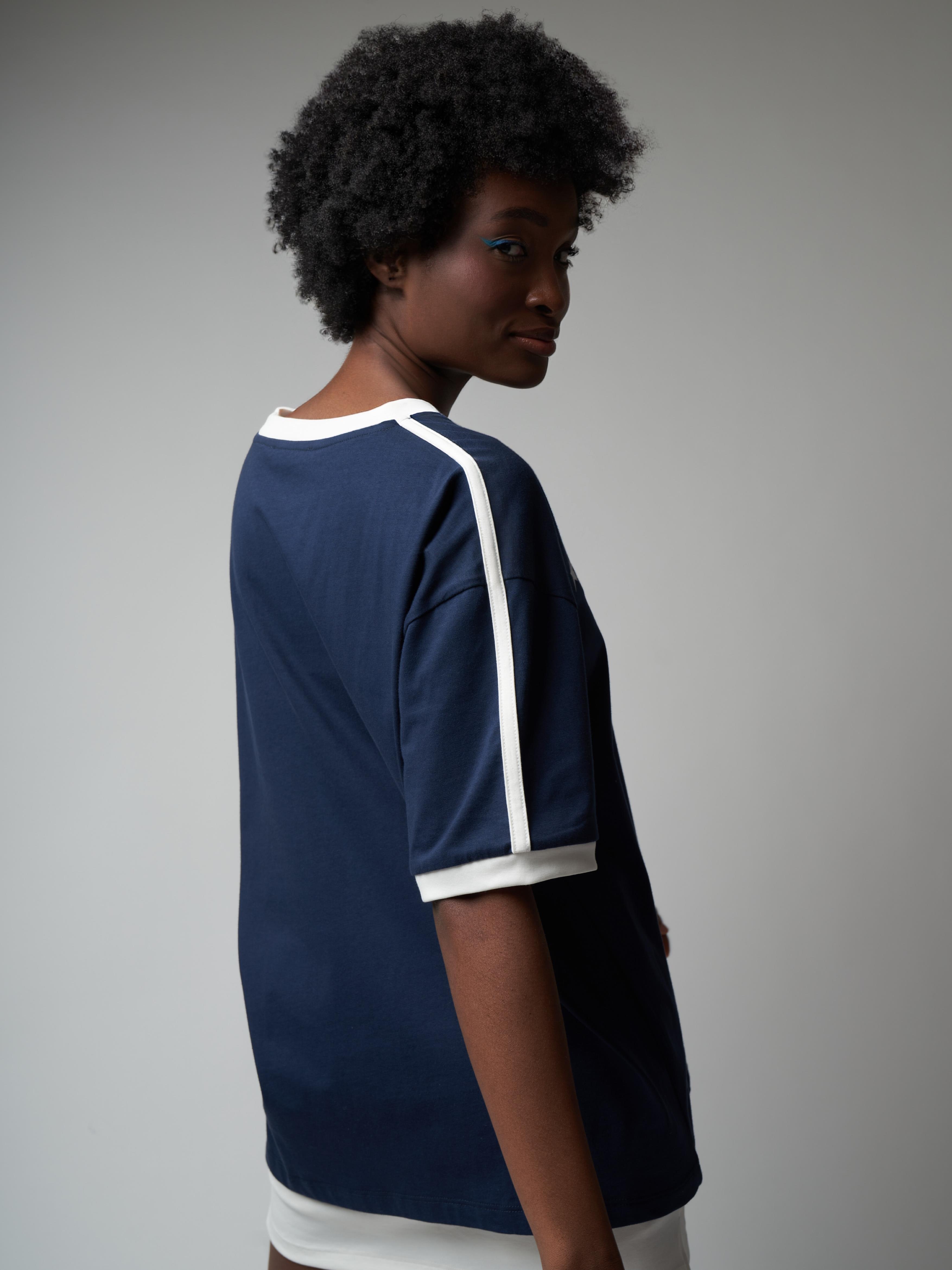 Baskılı Kısa Kol Oversize T-shirt Lacivert