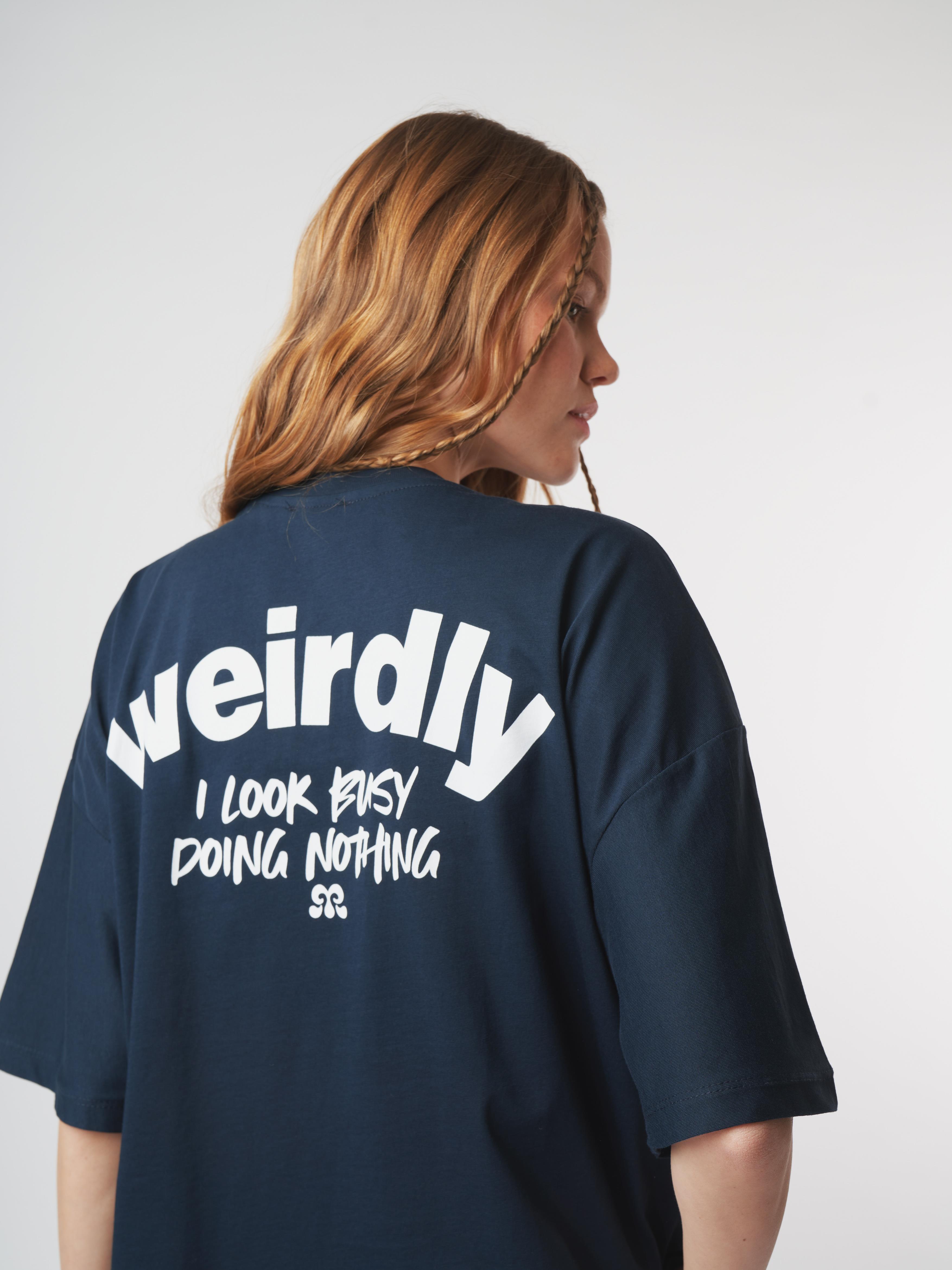 Baskılı Kısa Kol Oversize T-shirt Lacivert