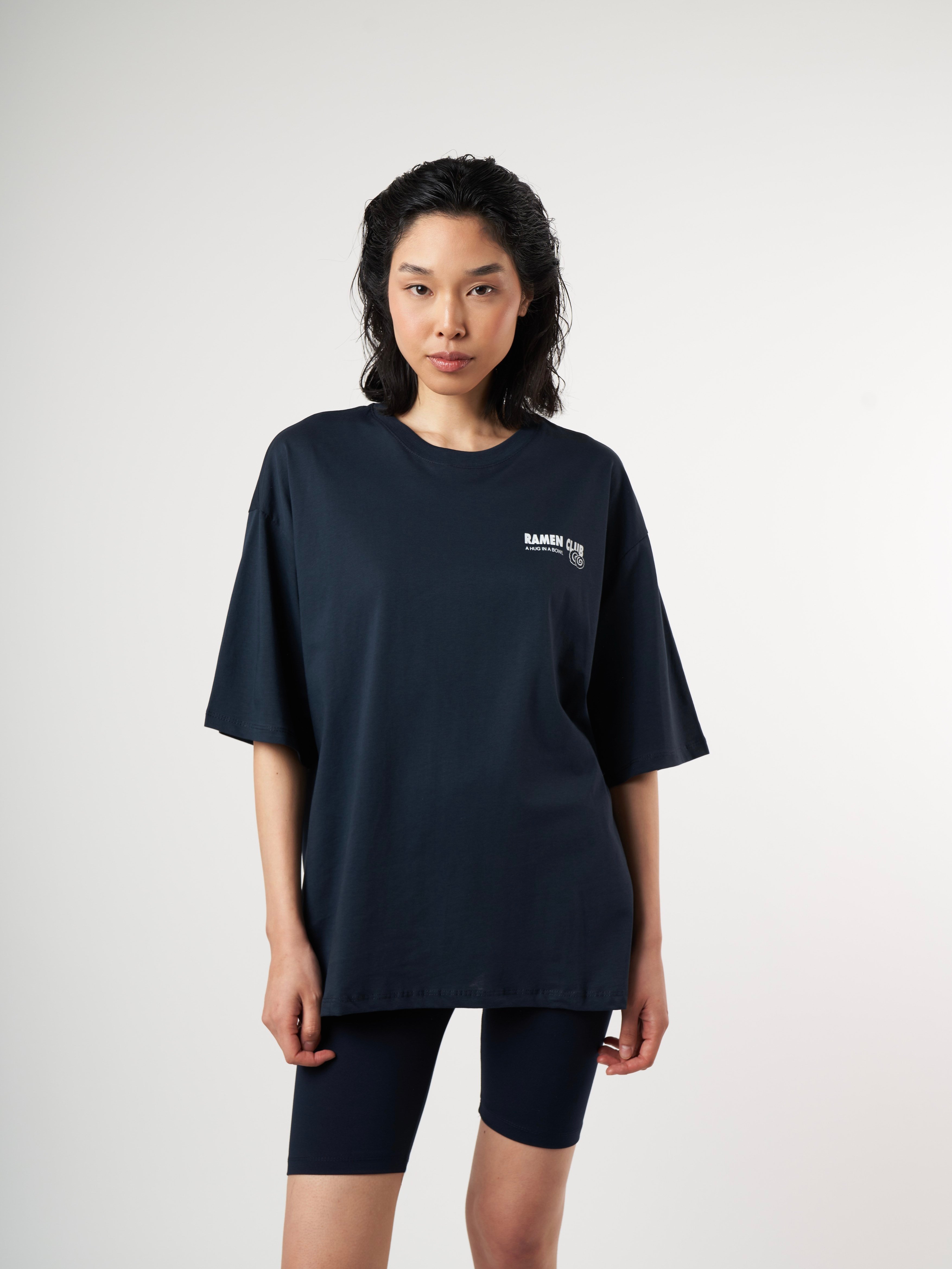 Baskılı Kısa Kol Oversize T-shirt Lacivert