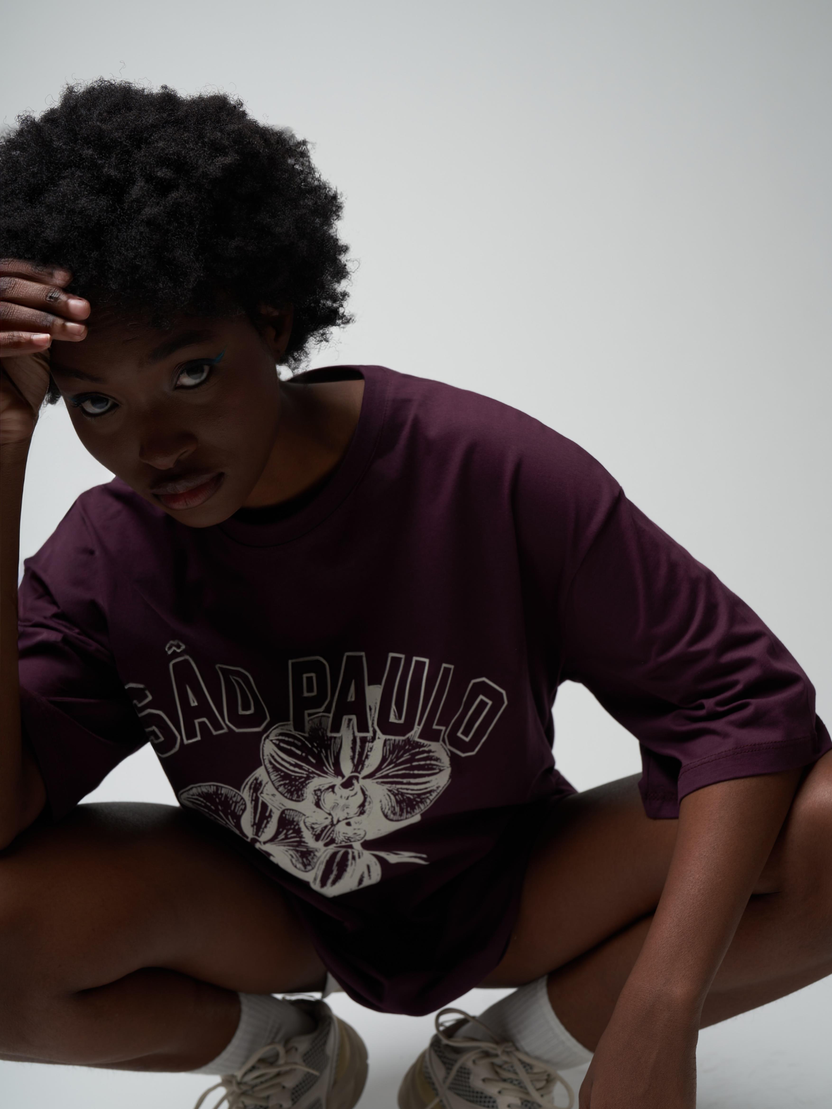 Baskılı Kısa Kol Oversize T-shirt Mürdüm