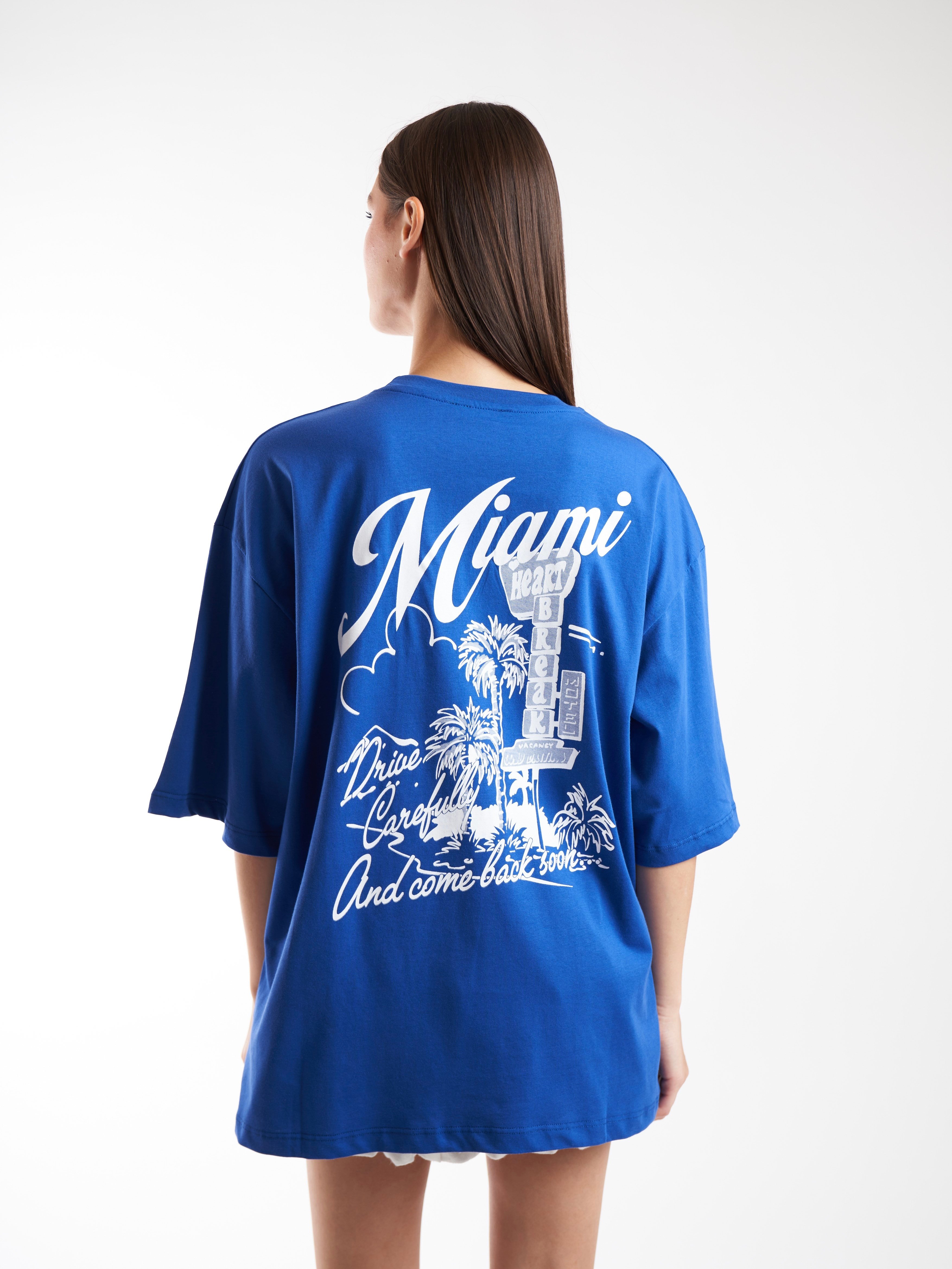 Baskılı Kısa Kol Oversize T-shirt Sax Mavi