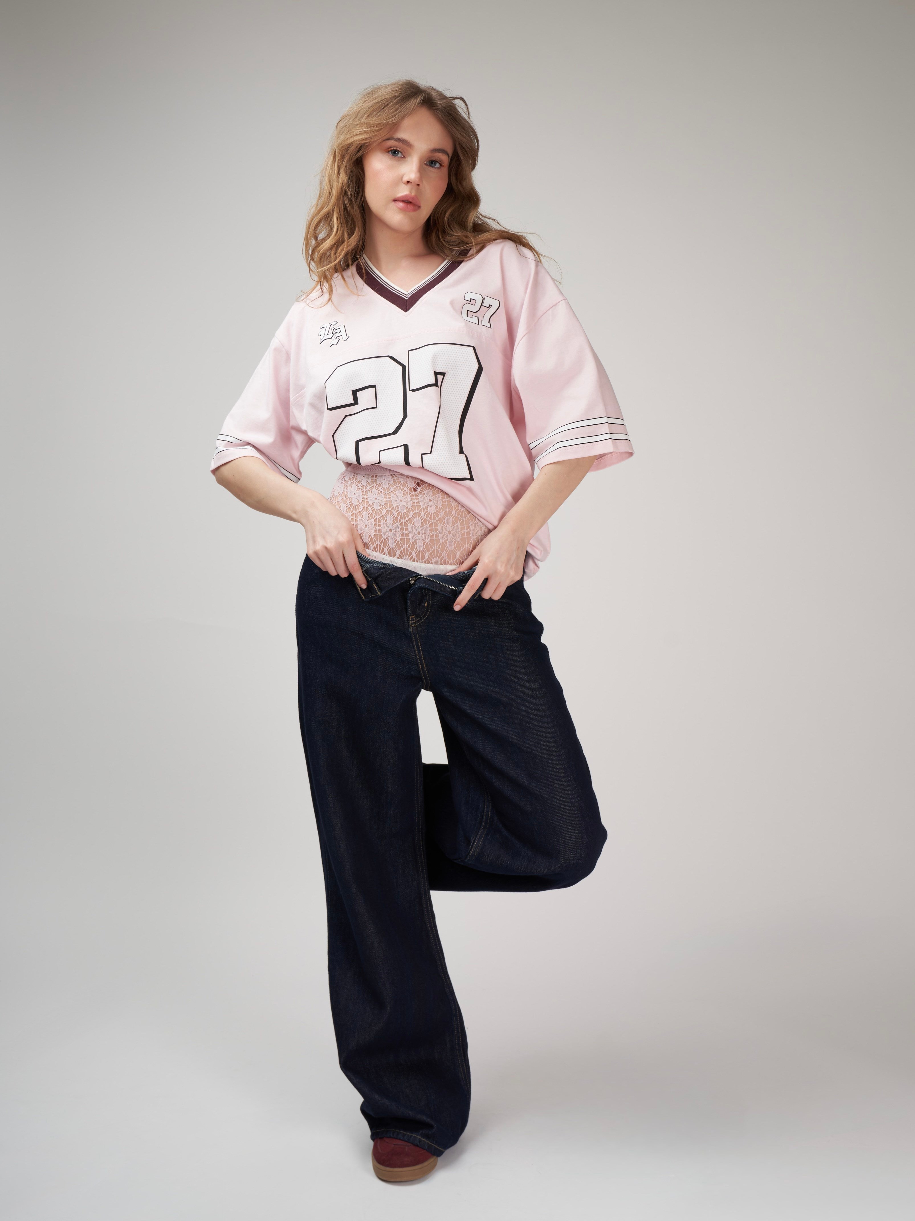 Baskılı Kısa Kol Oversize T-shirt Toz Pembe