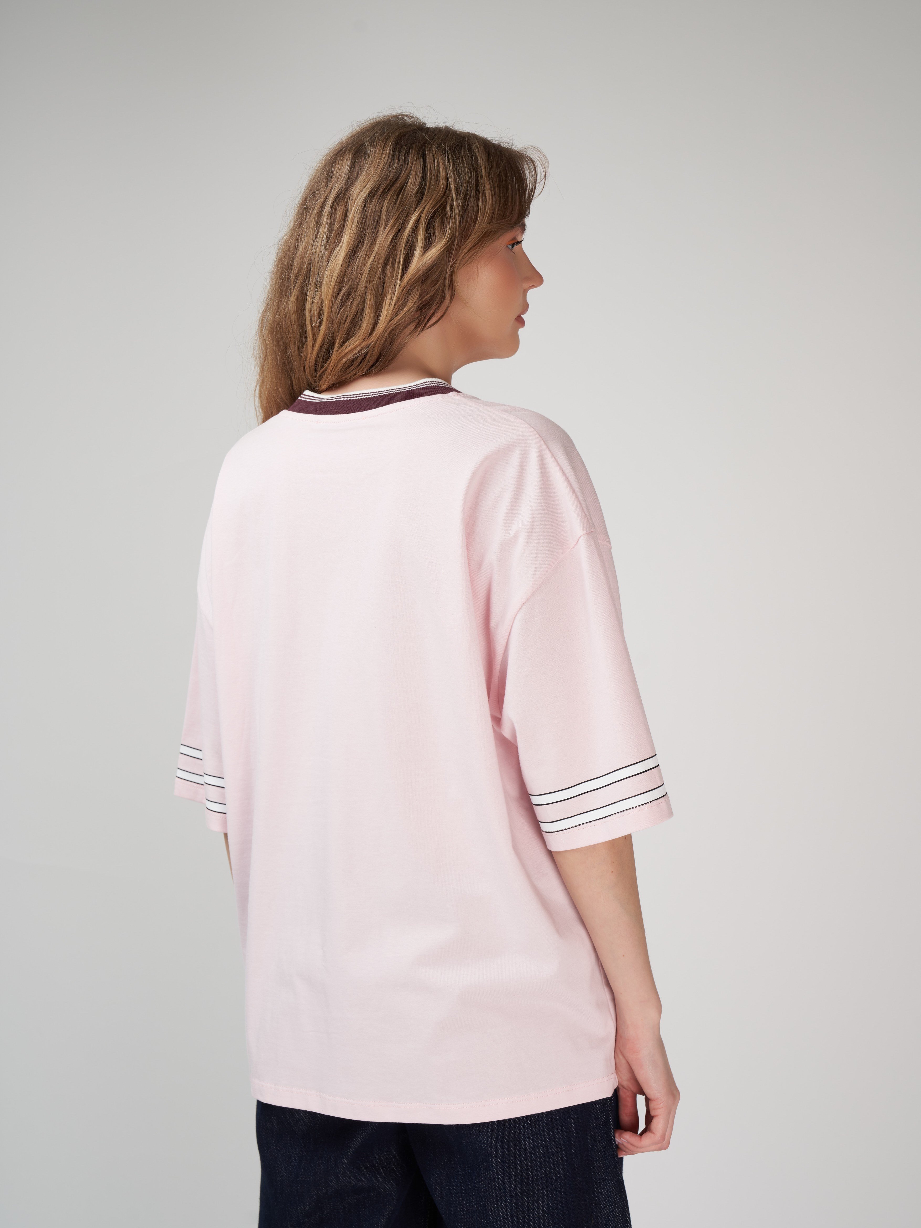 Baskılı Kısa Kol Oversize T-shirt Toz Pembe