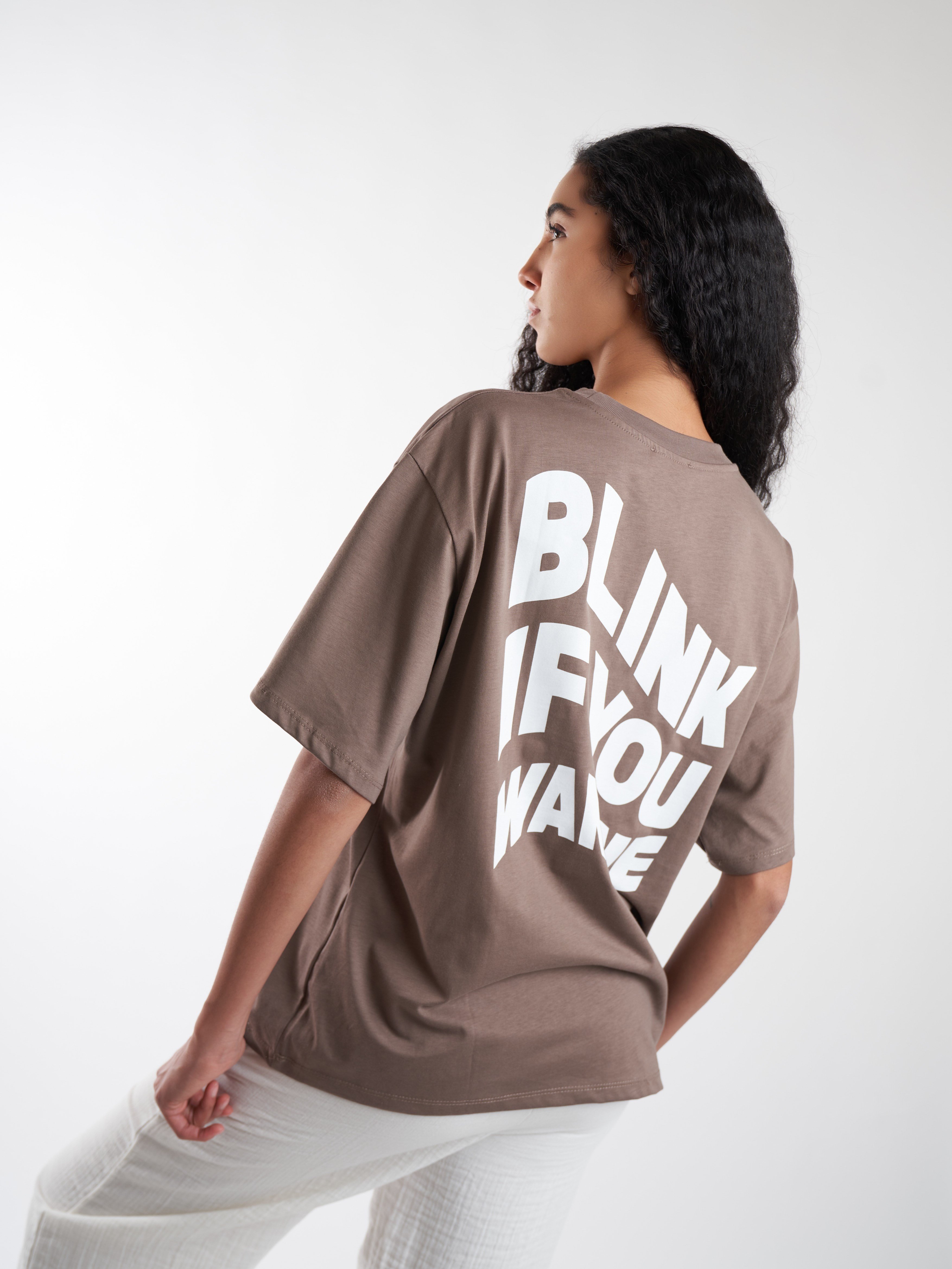 Baskılı Kısa Kol Oversize T-shirt Vizon