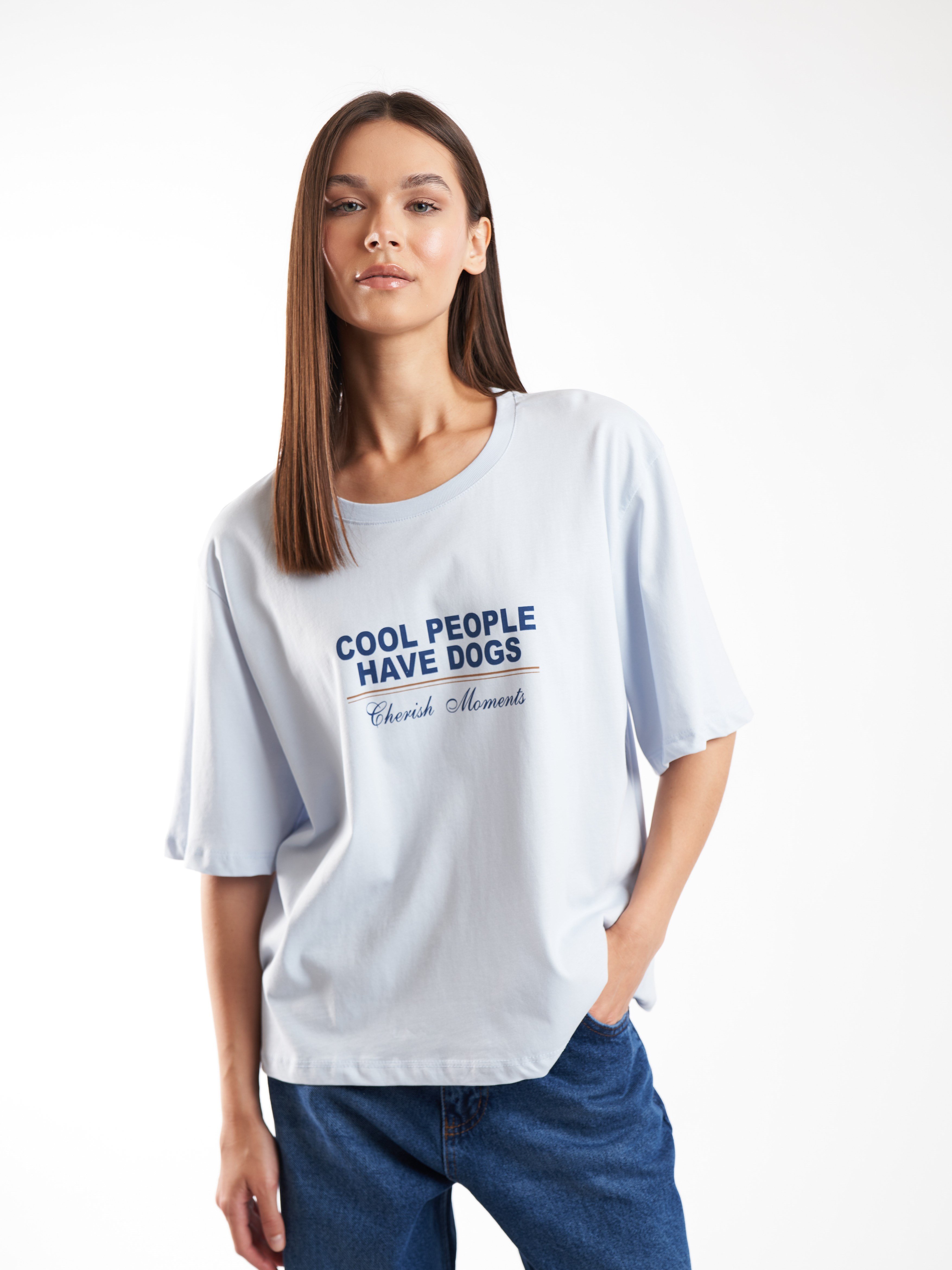 Baskılı Kısa Kol T-shirt Bebe Mavi