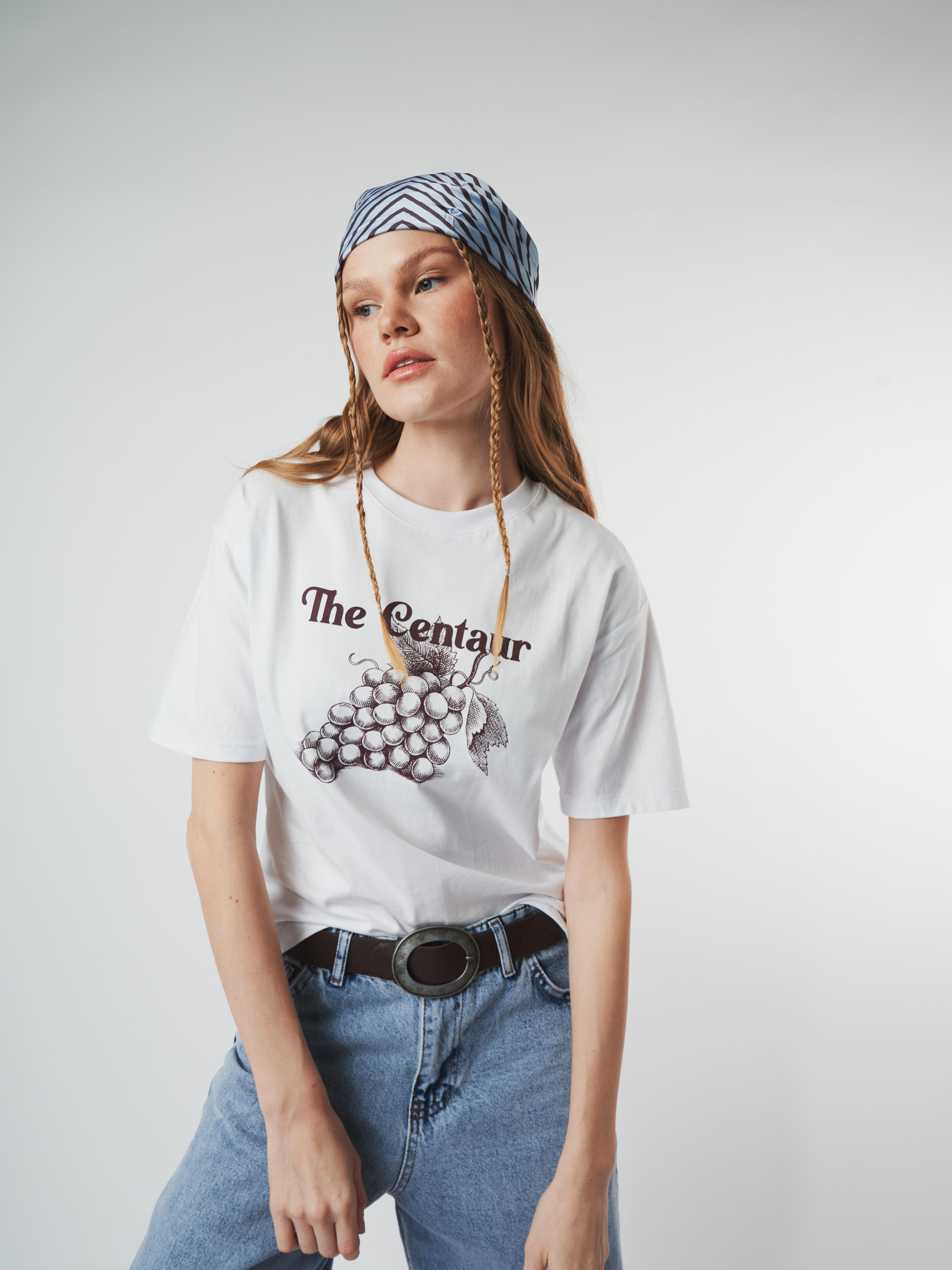 Baskılı Kısa Kol T-shirt Beyaz