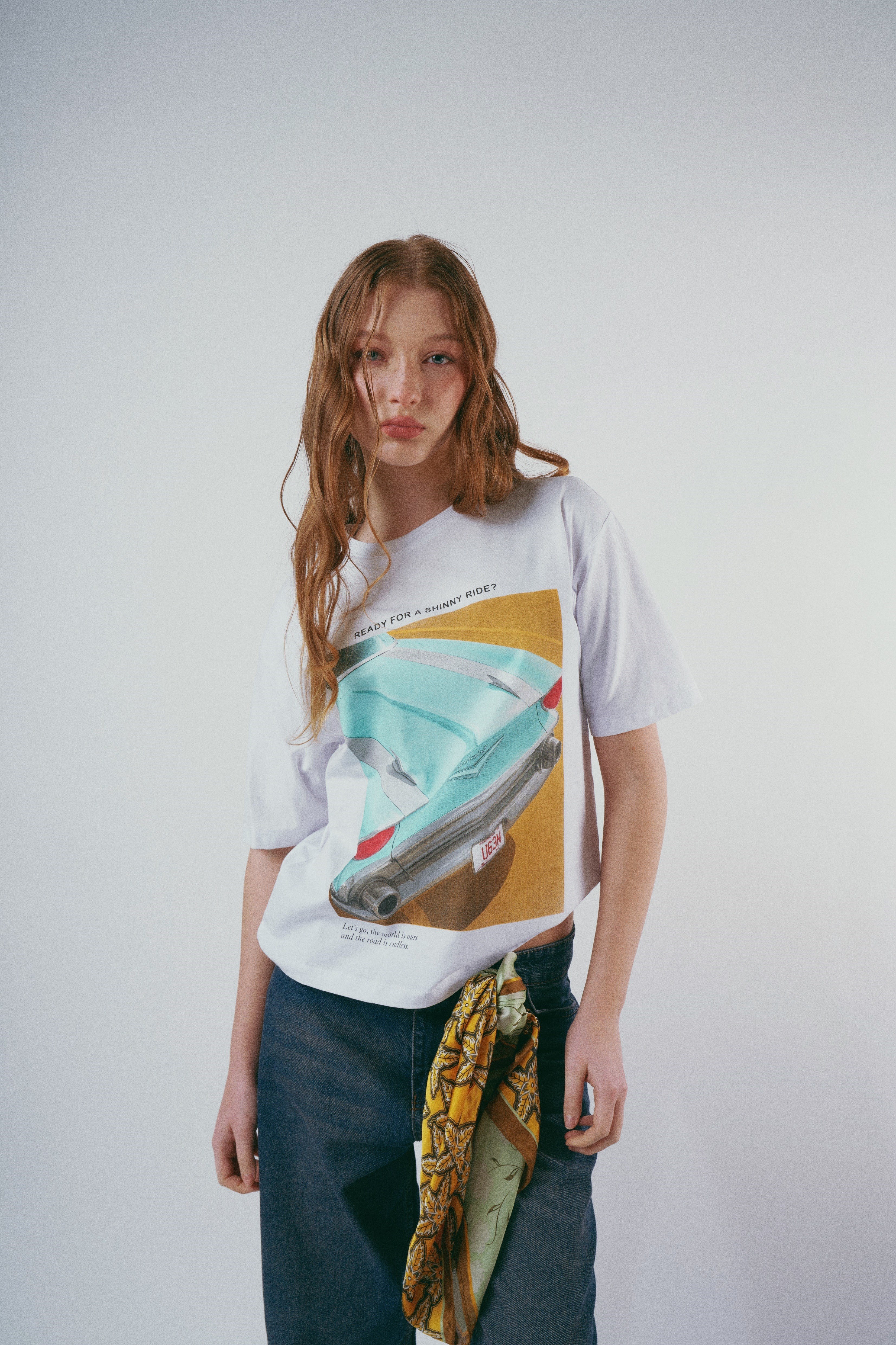 Baskılı Kısa Kol T-shirt Beyaz