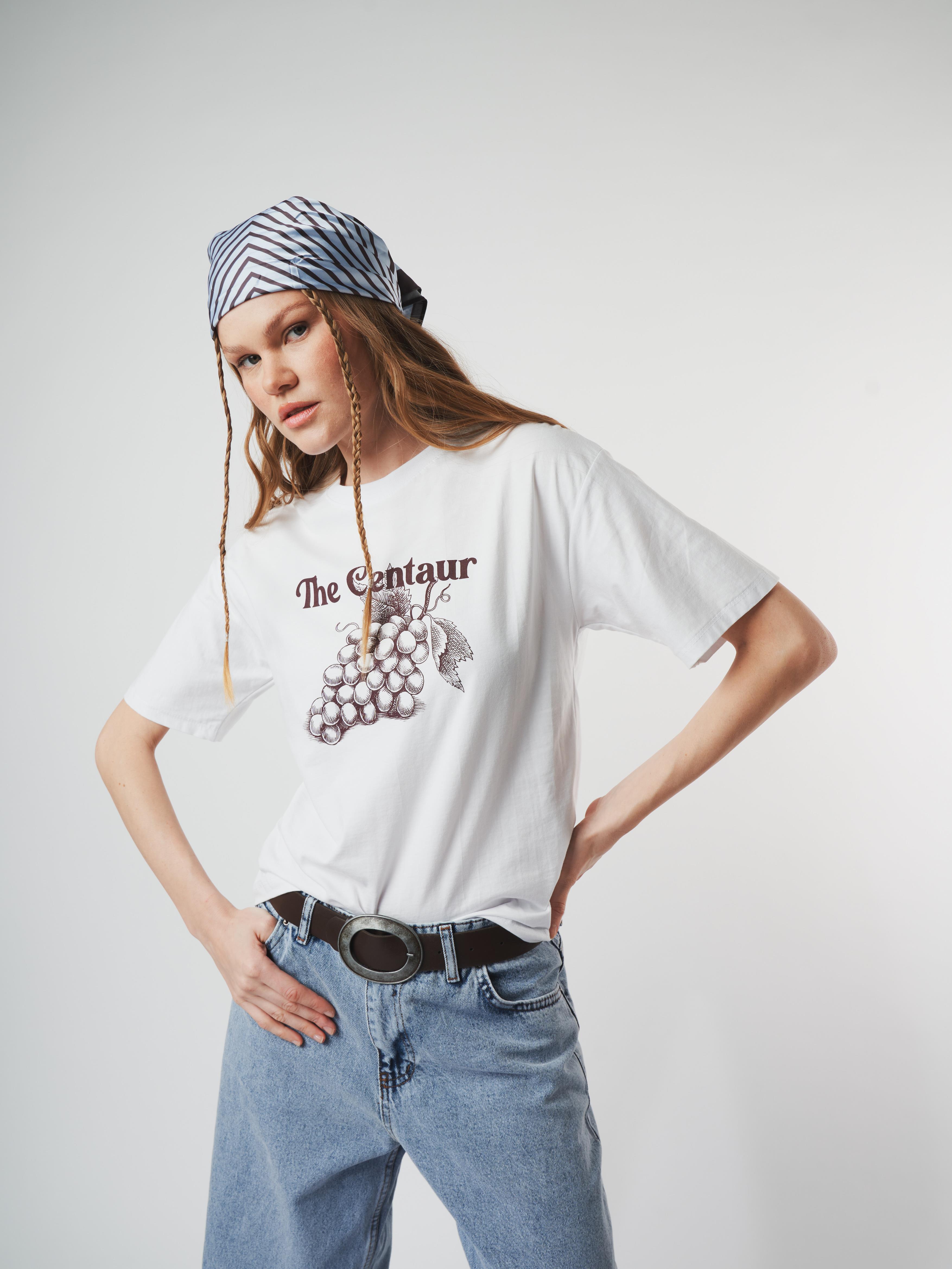 Baskılı Kısa Kol T-shirt Beyaz