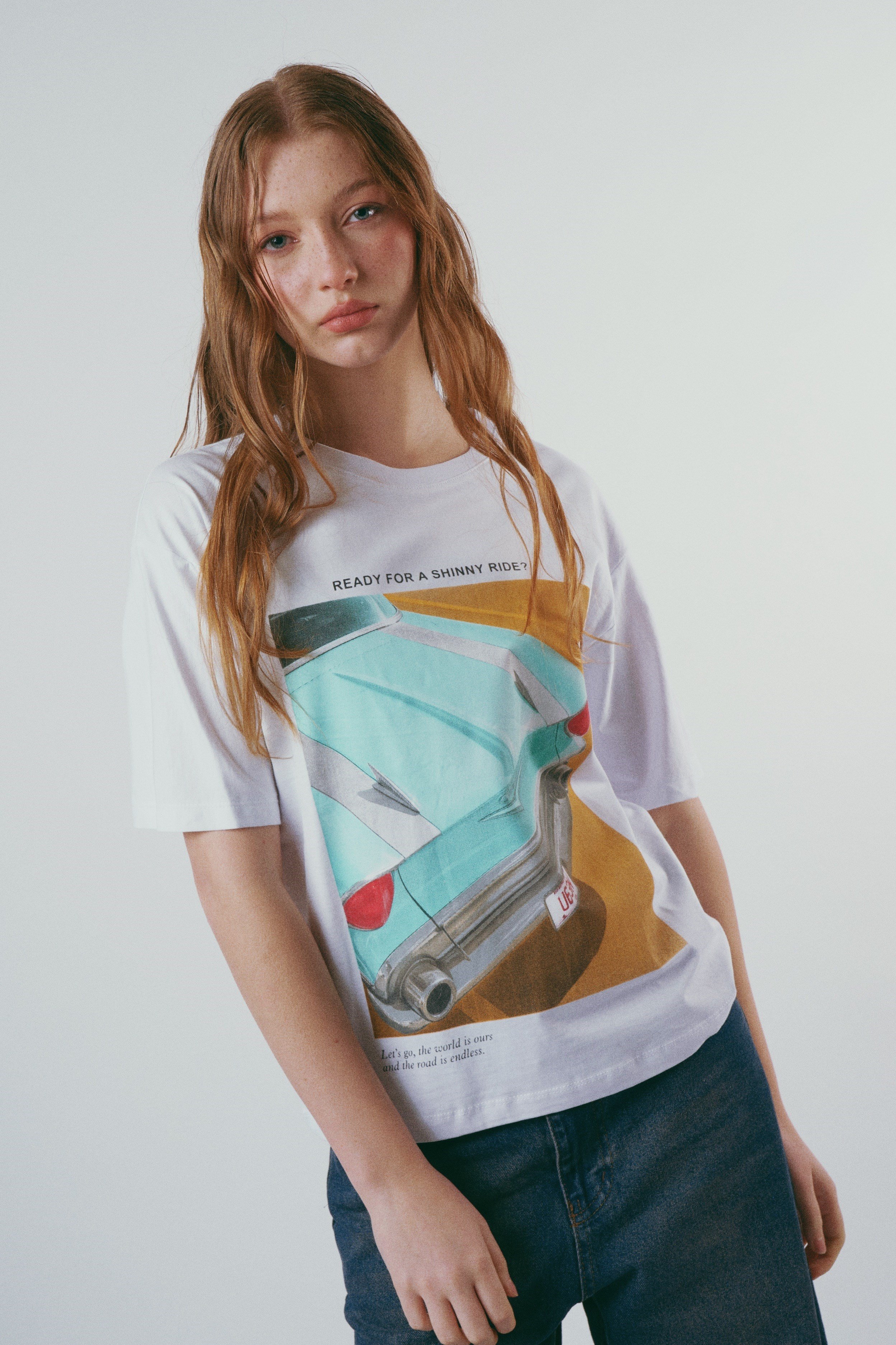 Baskılı Kısa Kol T-shirt Beyaz