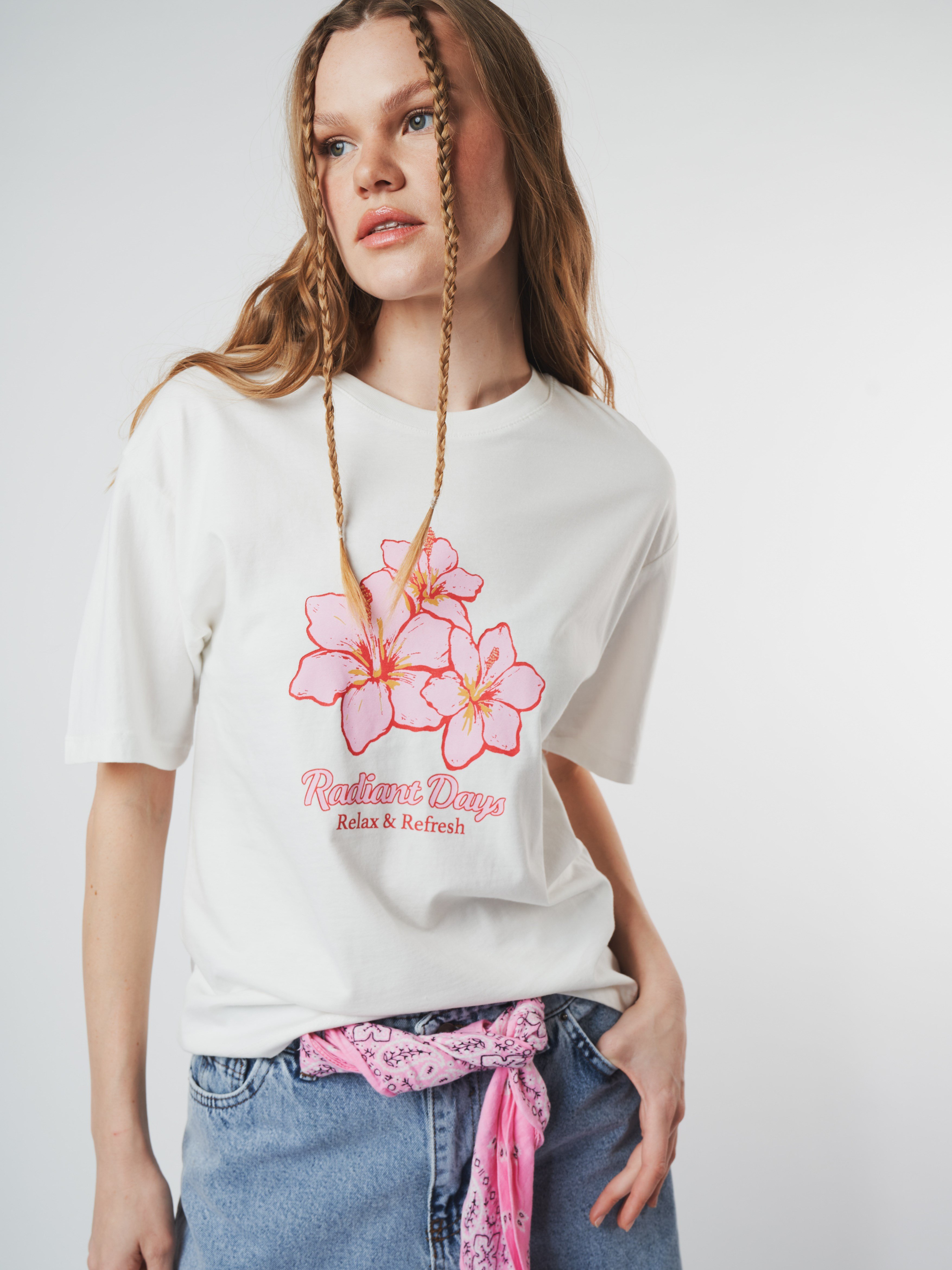 Baskılı Kısa Kol T-shirt Ekru