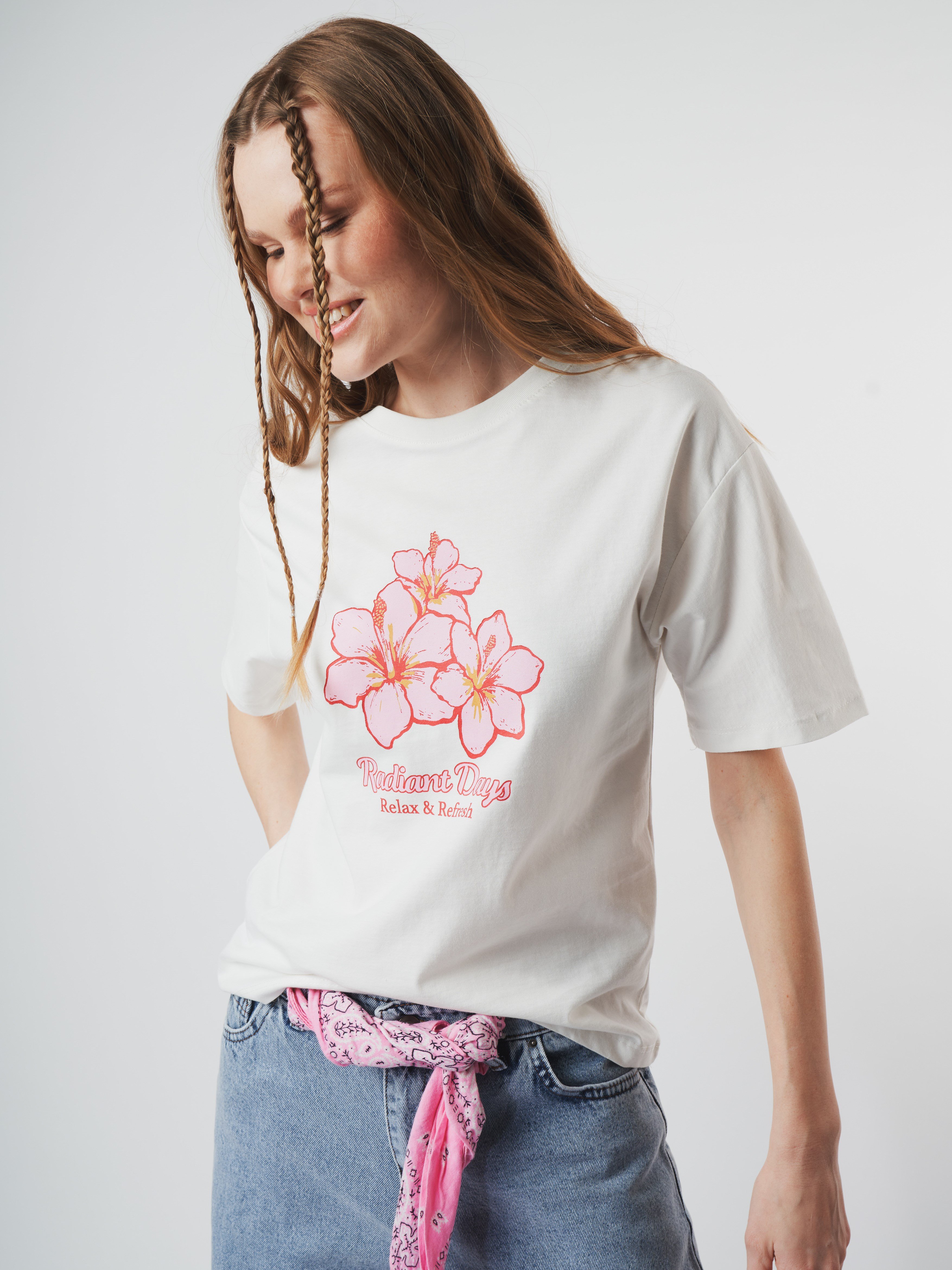 Baskılı Kısa Kol T-shirt Ekru