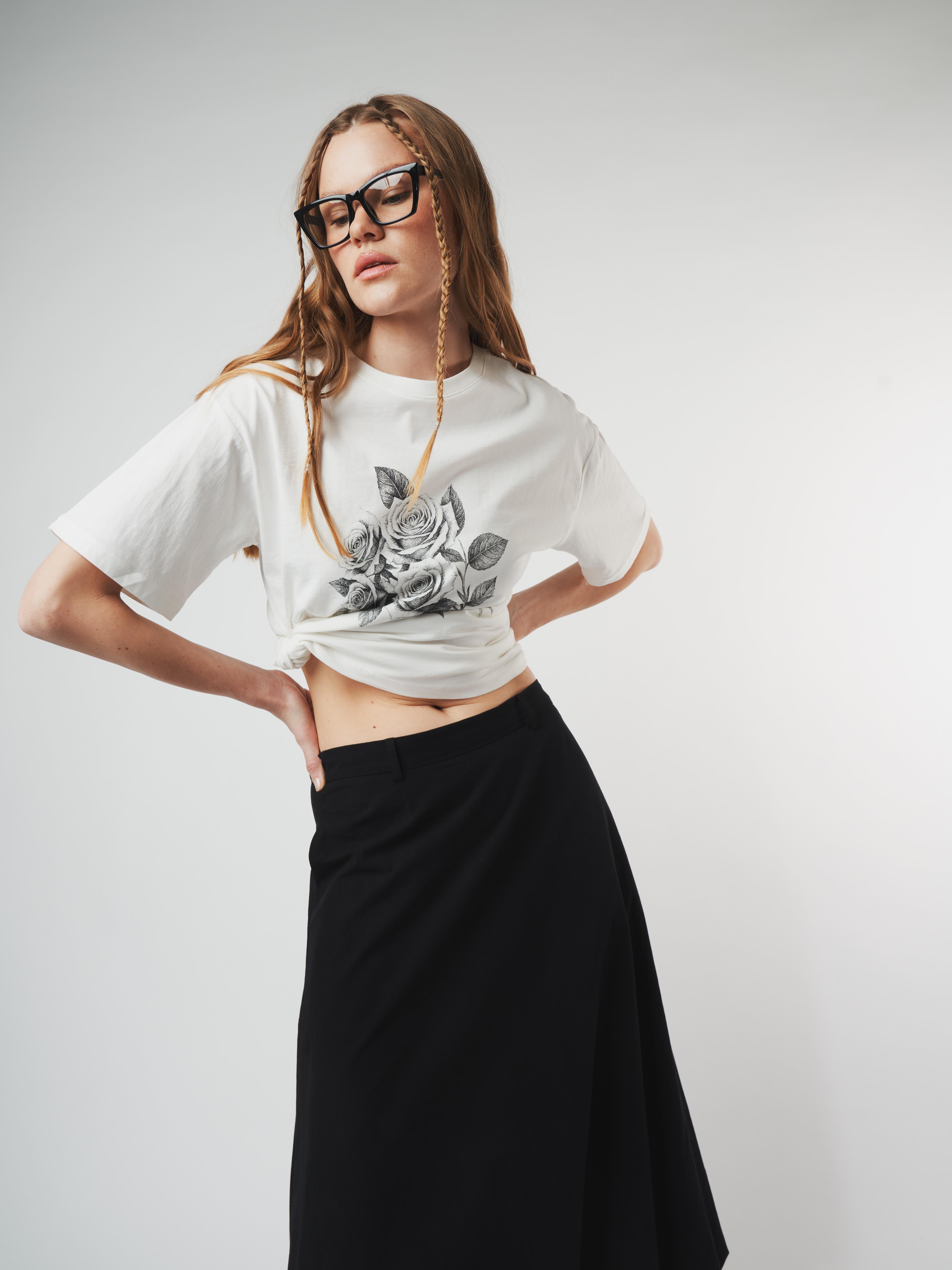 Baskılı Kısa Kol T-shirt Ekru