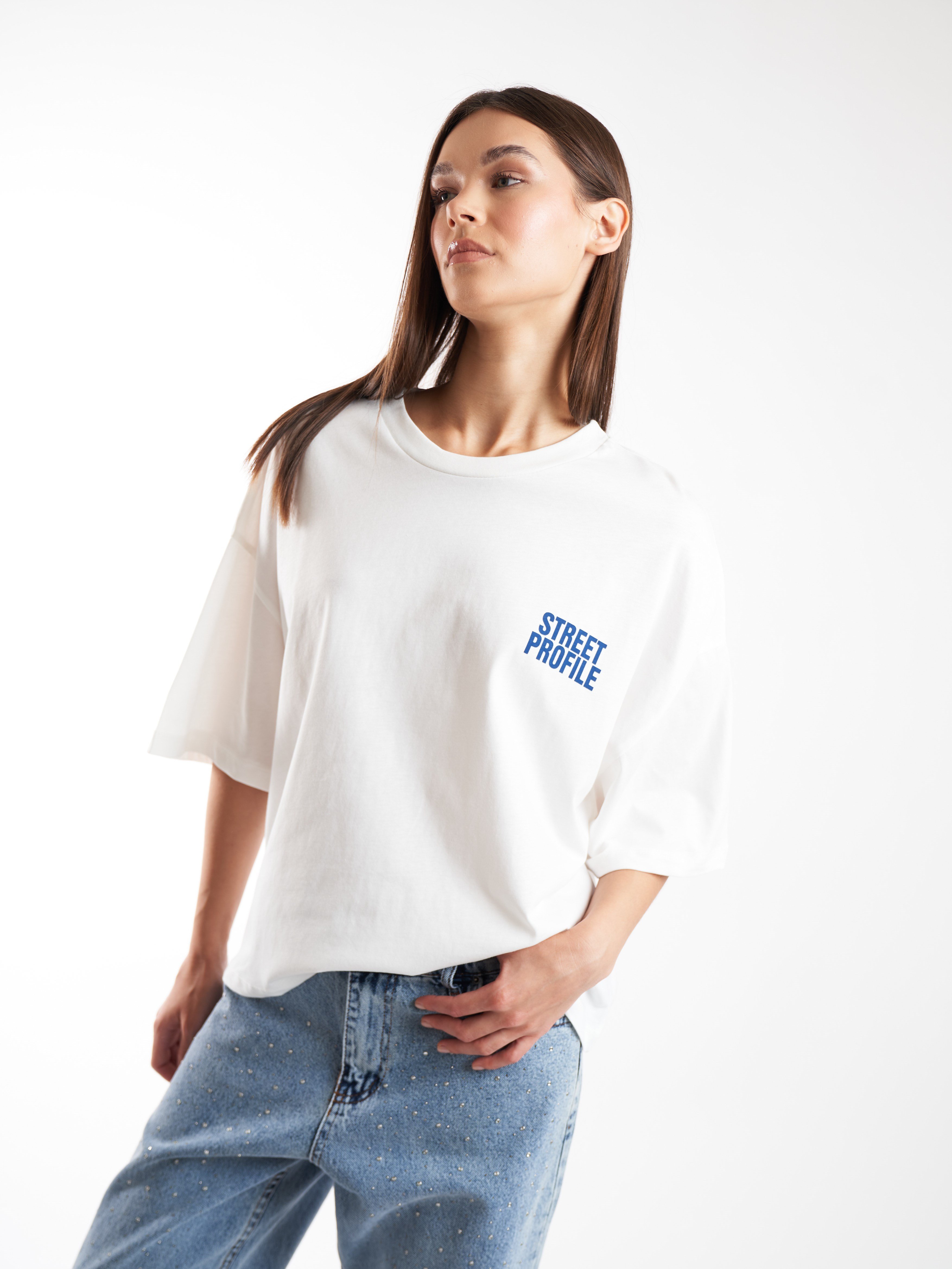 Baskılı Kısa Kol T-shirt Ekru