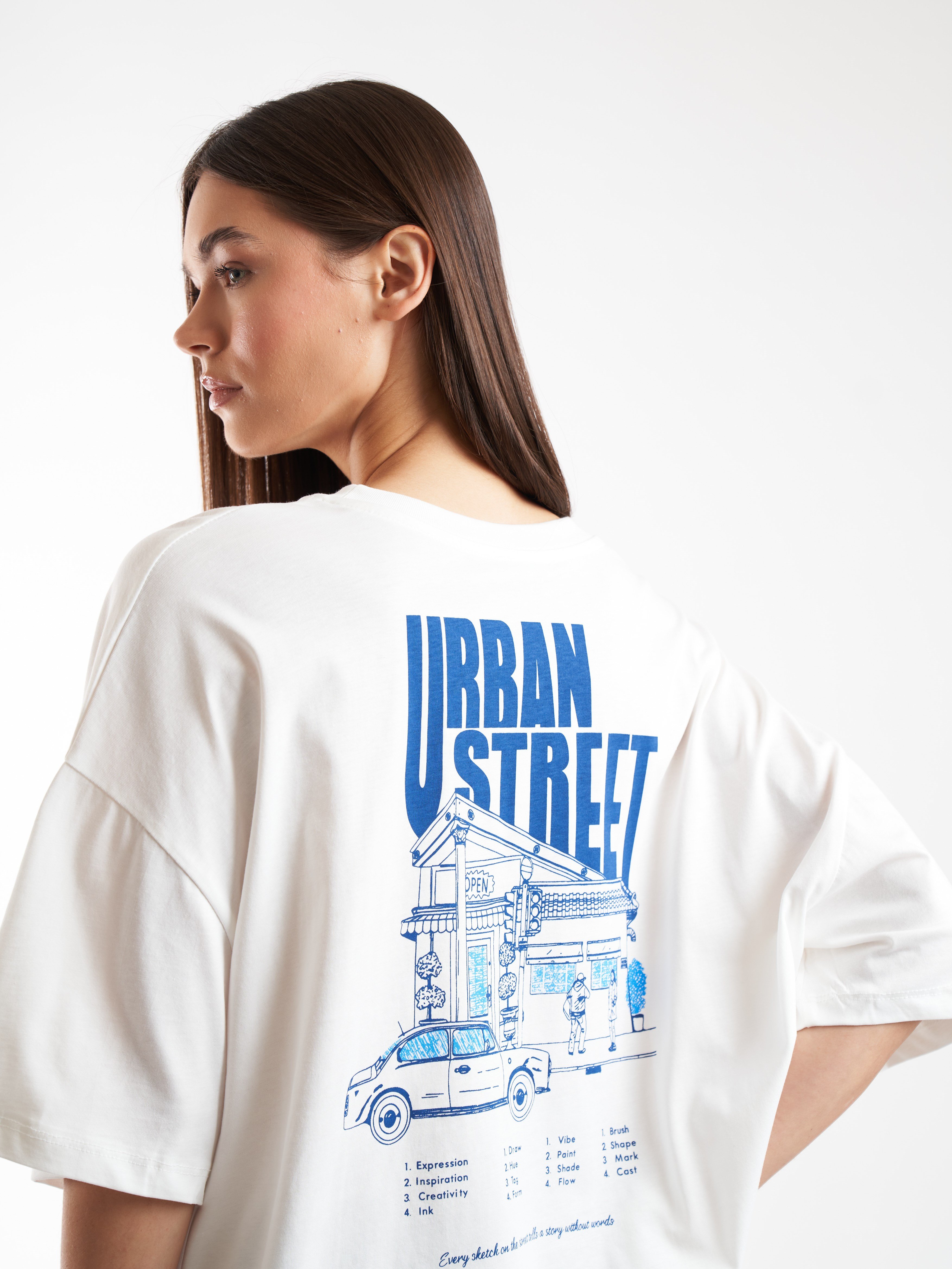 Baskılı Kısa Kol T-shirt Ekru