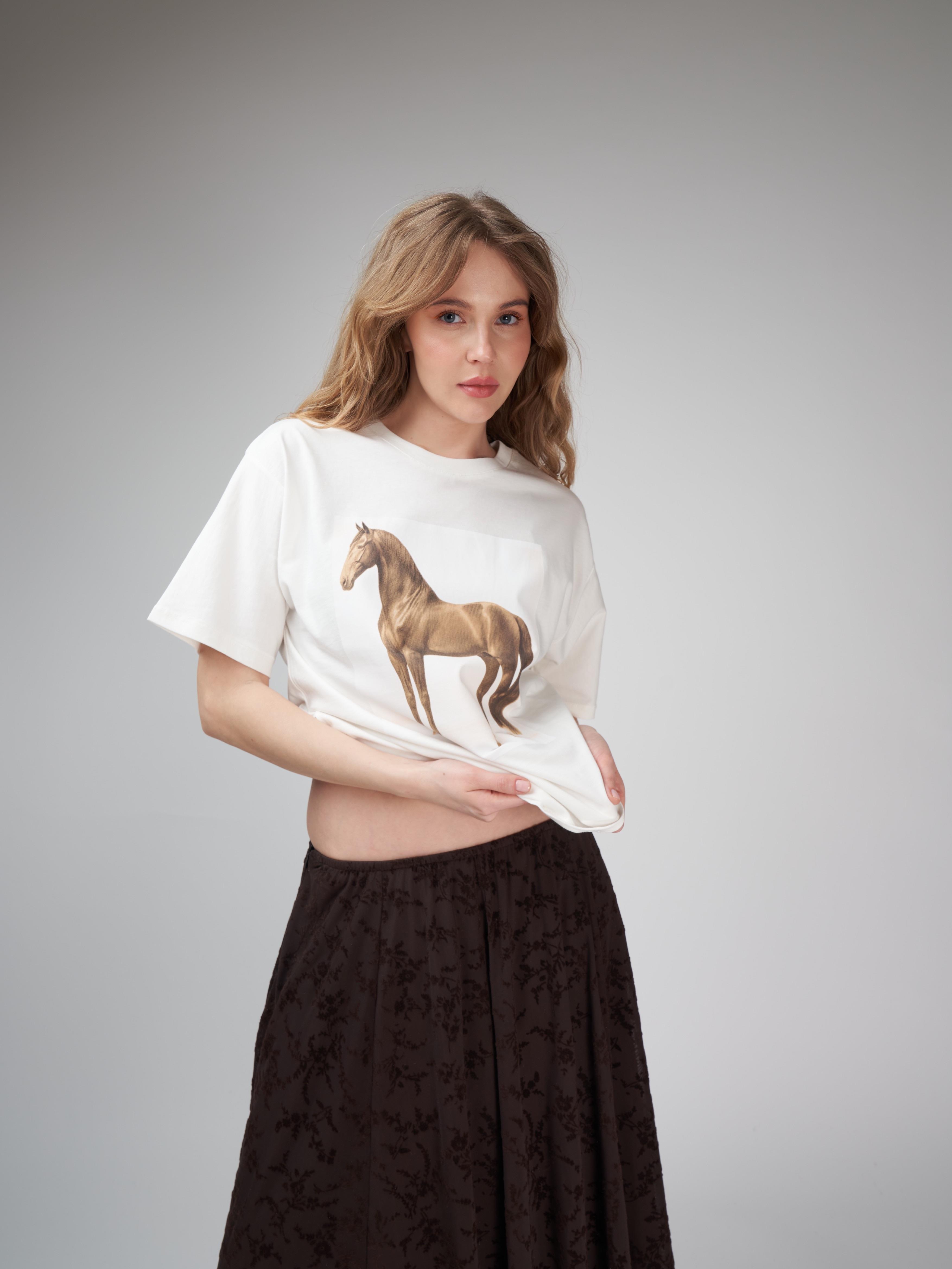 Baskılı Kısa Kol T-shirt Ekru
