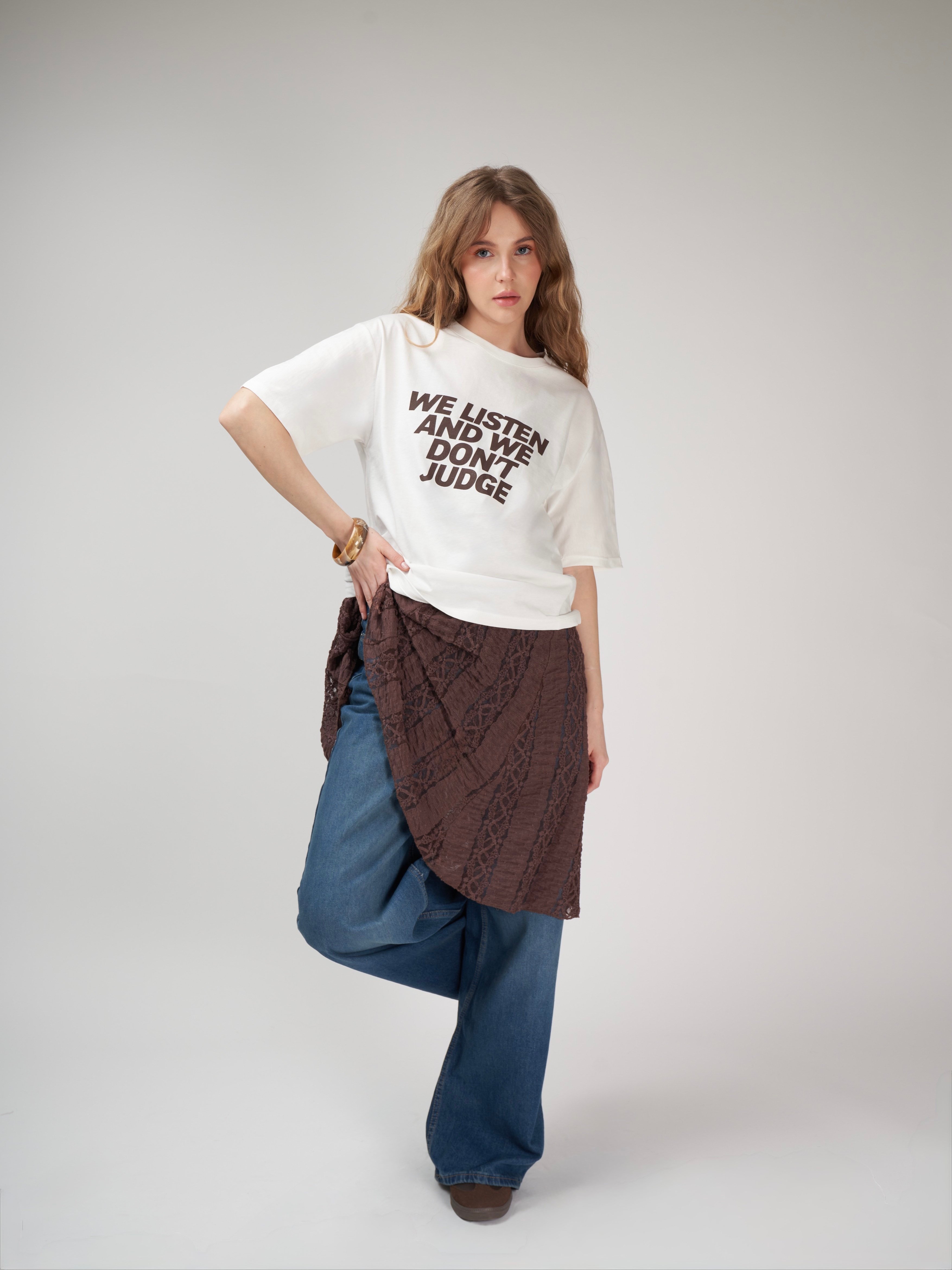 Baskılı Kısa Kol T-shirt Ekru