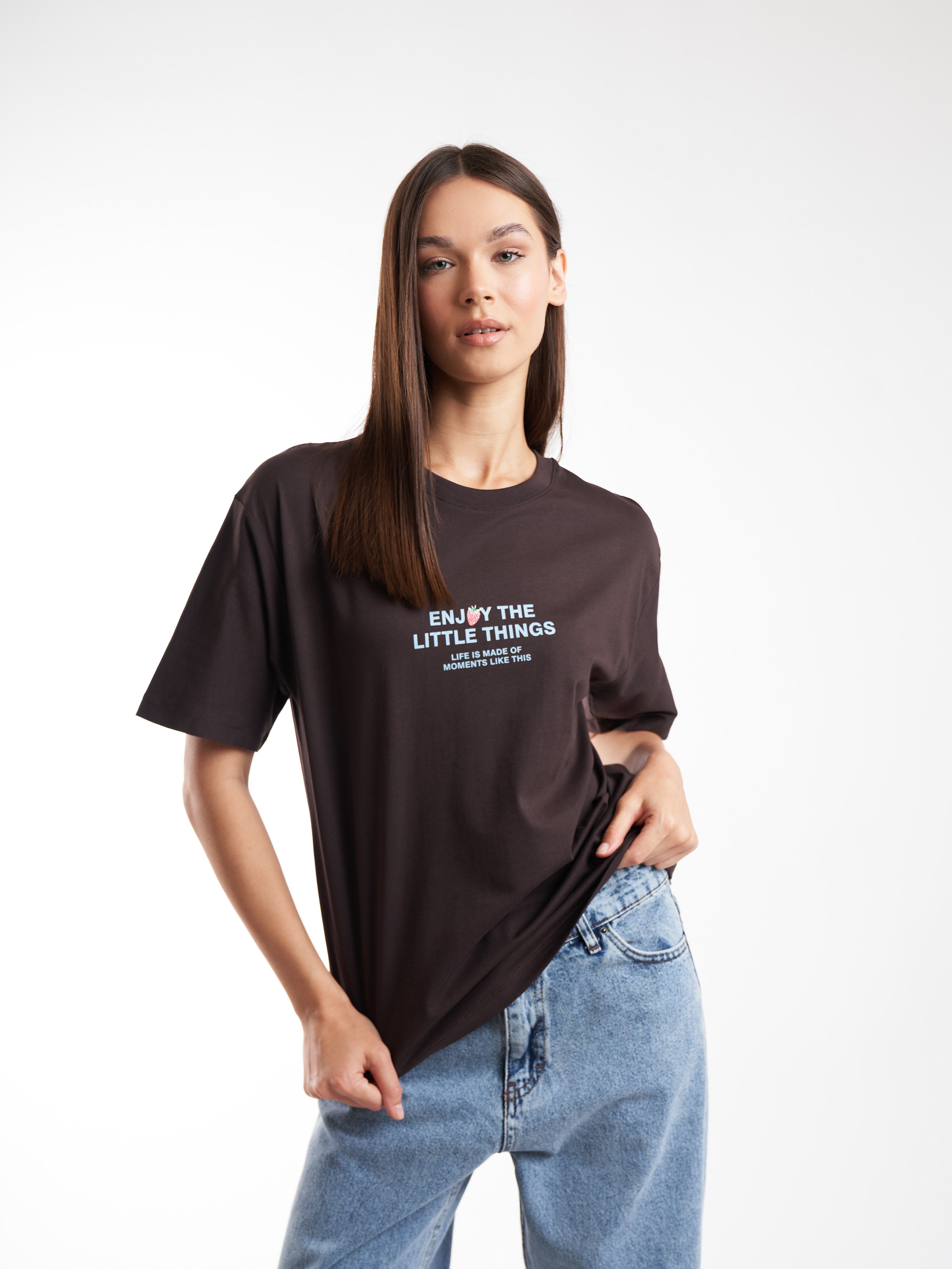 Baskılı Kısa Kol T-shirt Kahve