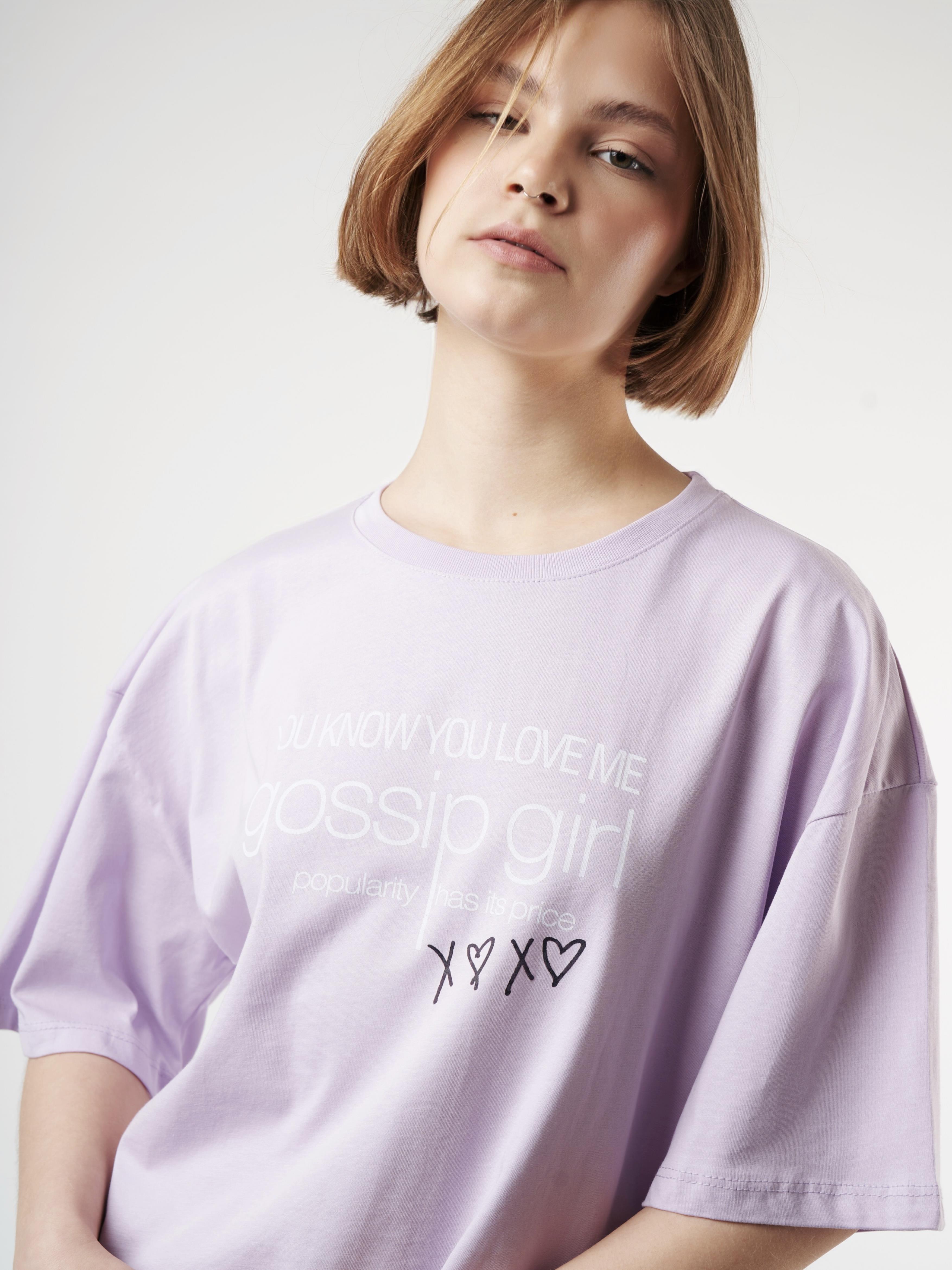 Baskılı Kısa Kol T-shirt Lila