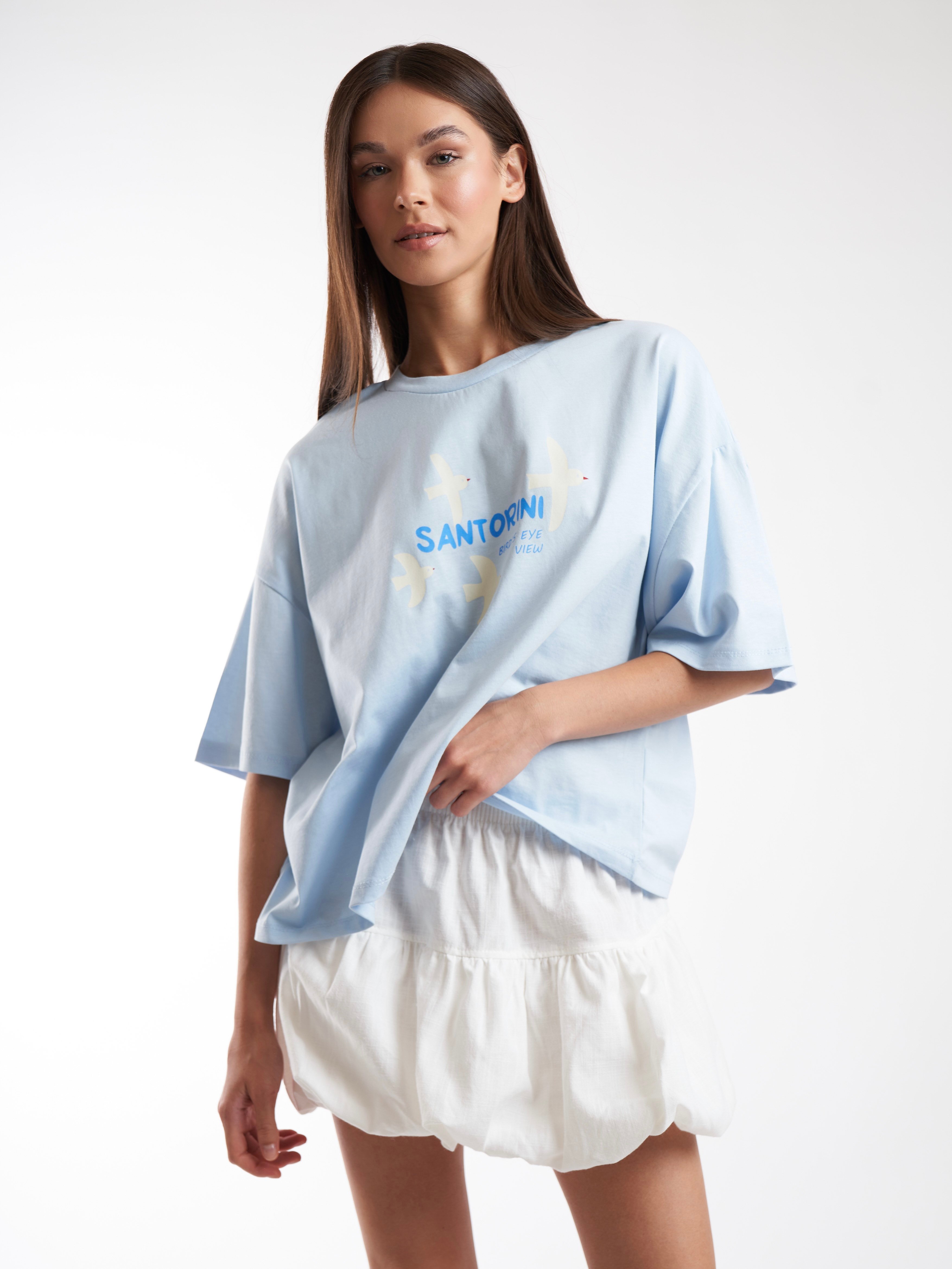 Baskılı Kısa Kol T-shirt Mavi
