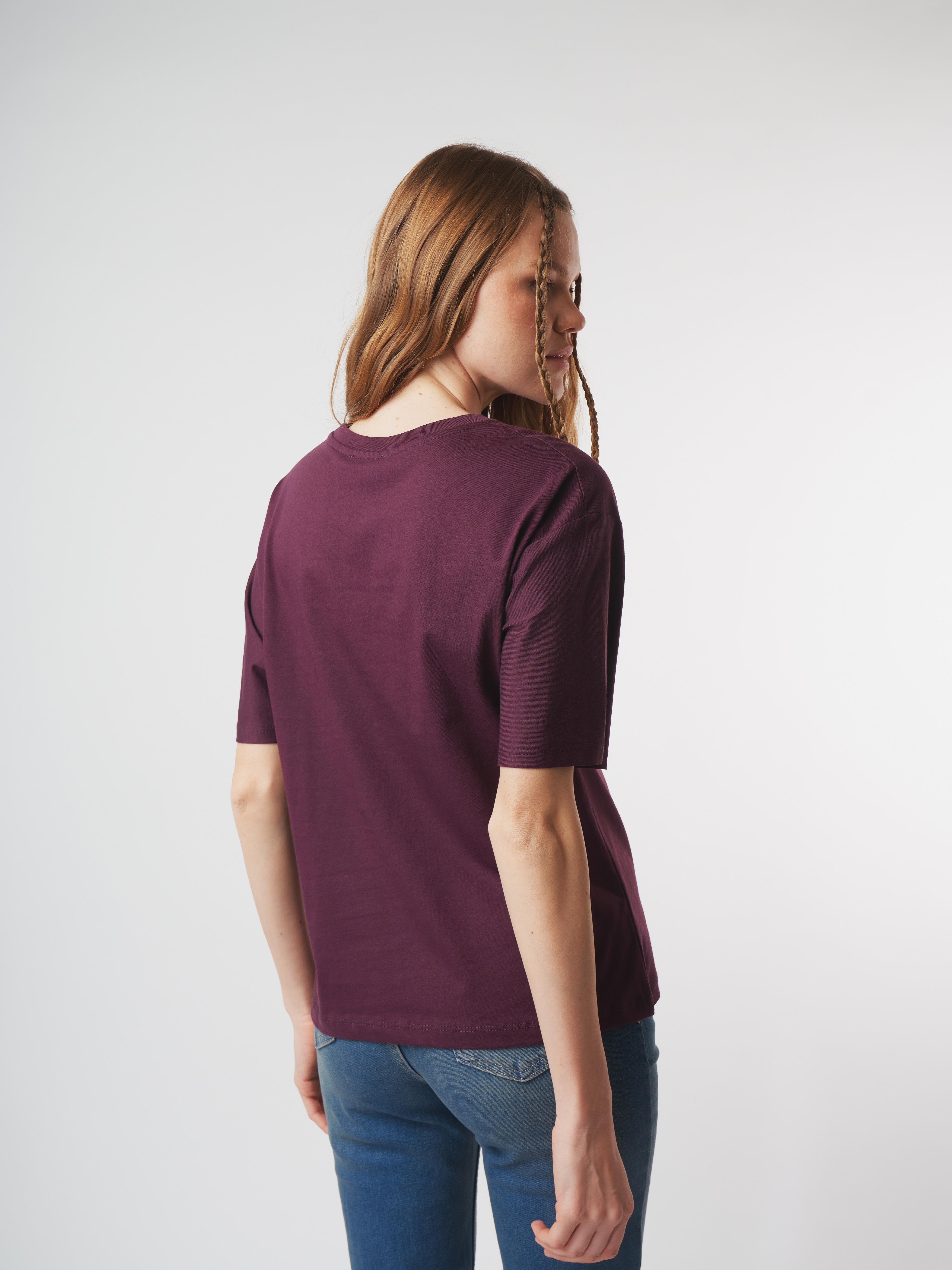 Baskılı Kısa Kol T-shirt Mürdüm