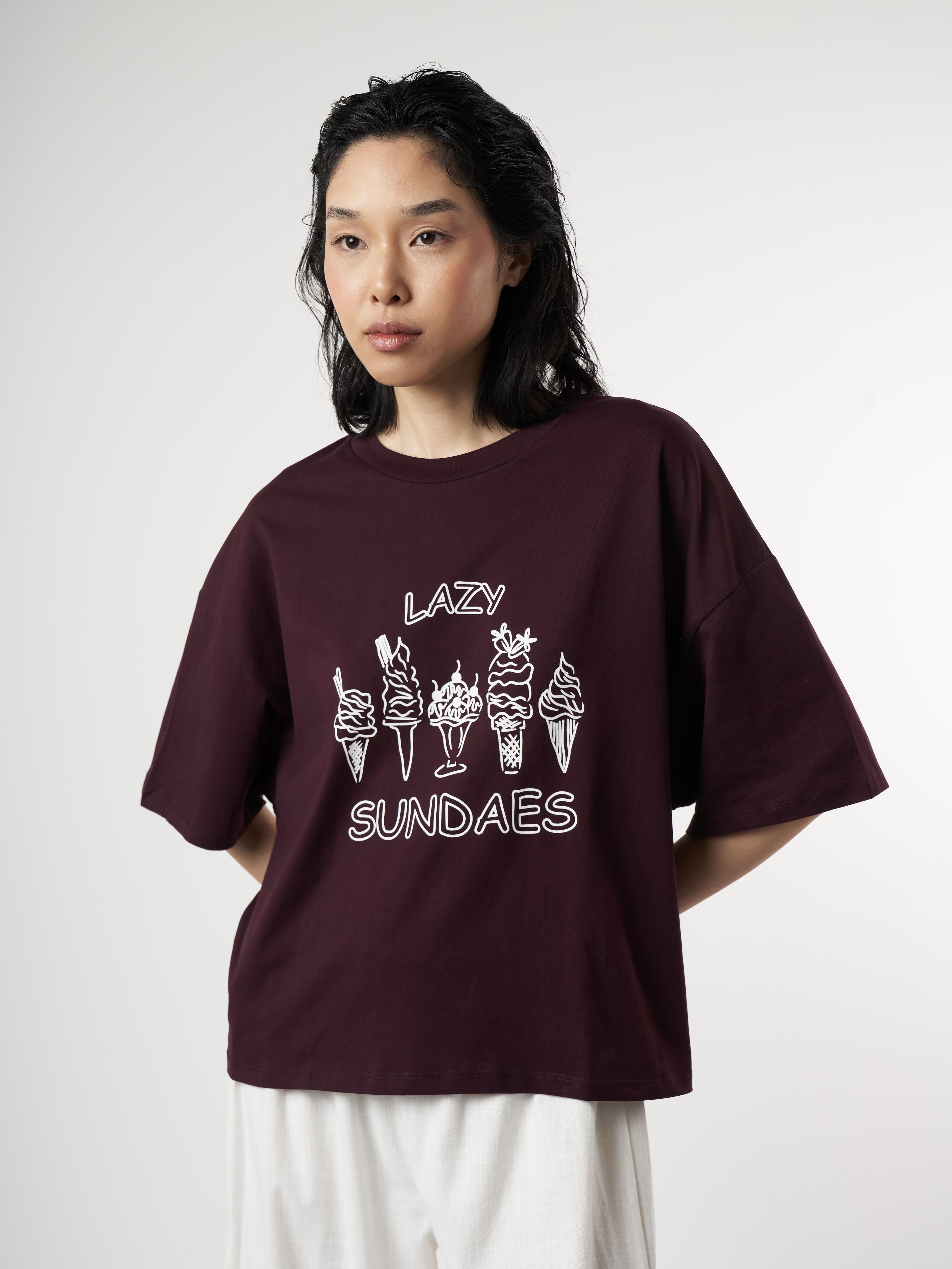 Baskılı Kısa Kol T-shirt Mürdüm