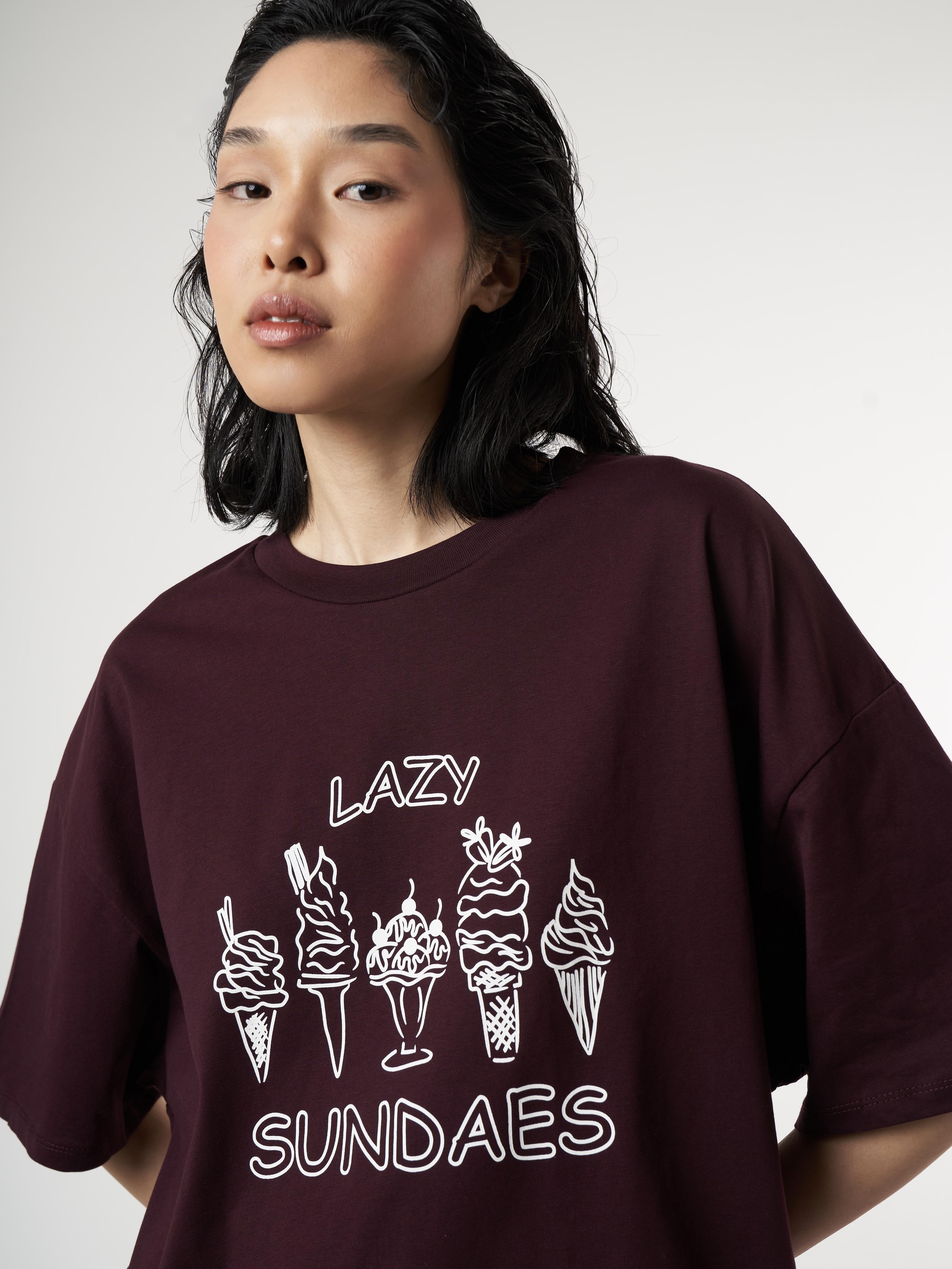 Baskılı Kısa Kol T-shirt Mürdüm