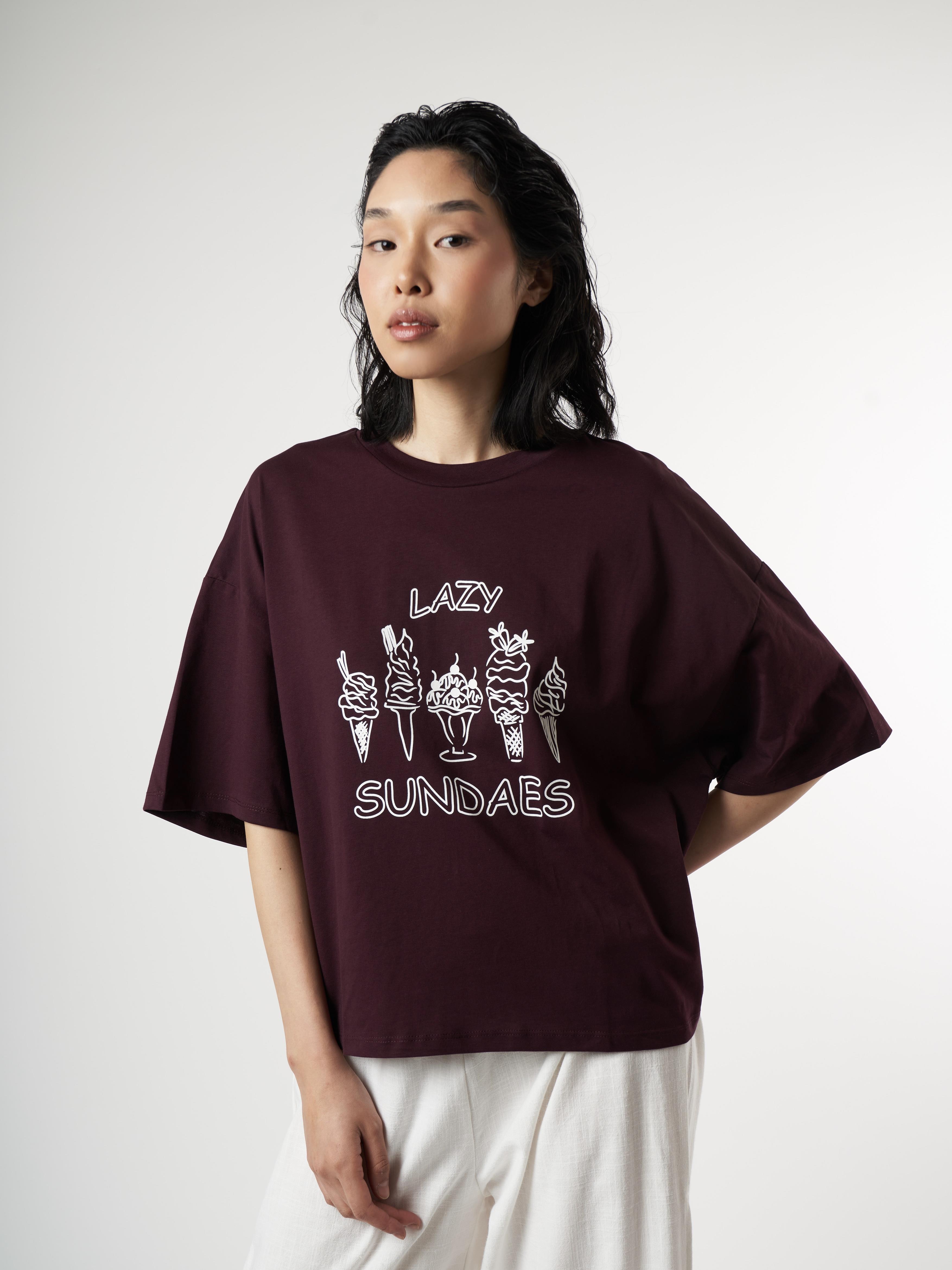 Baskılı Kısa Kol T-shirt Mürdüm