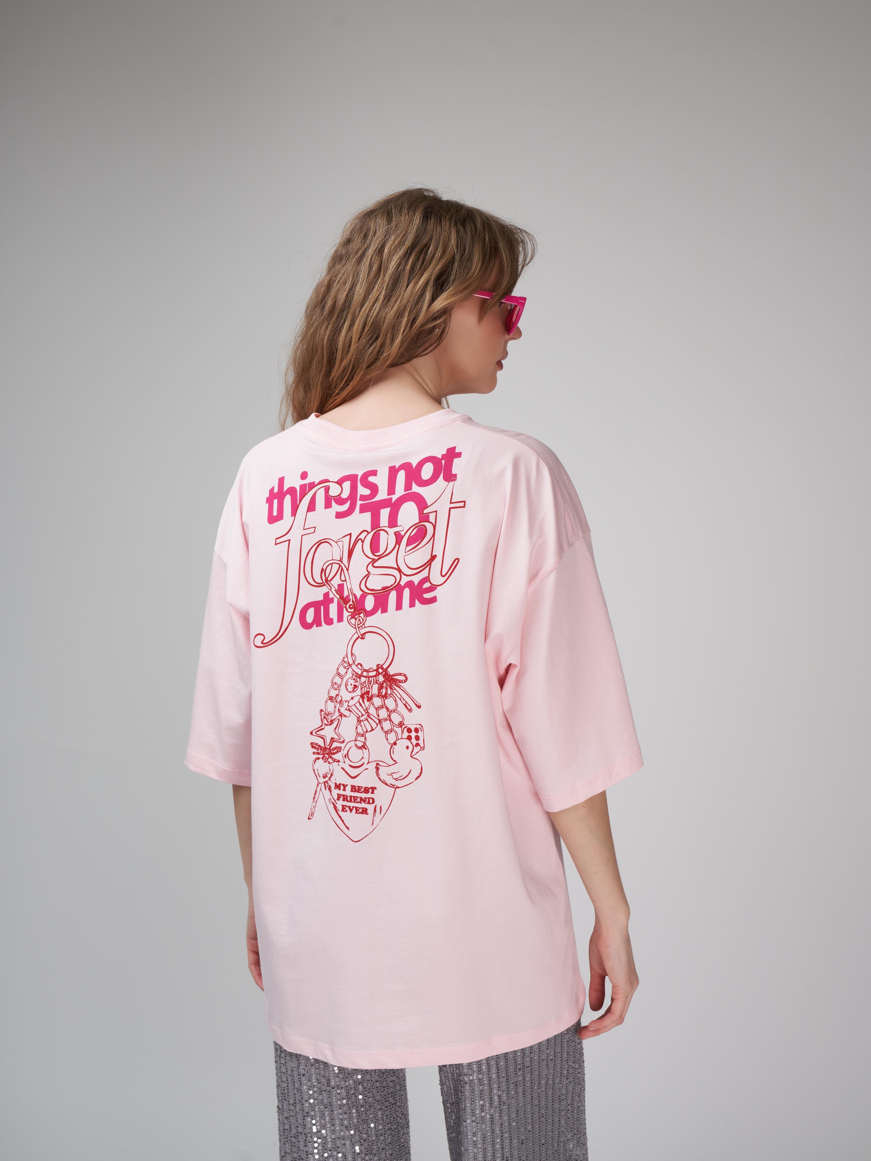 Baskılı Kısa Kol Oversize T-shirt Toz Pembe
