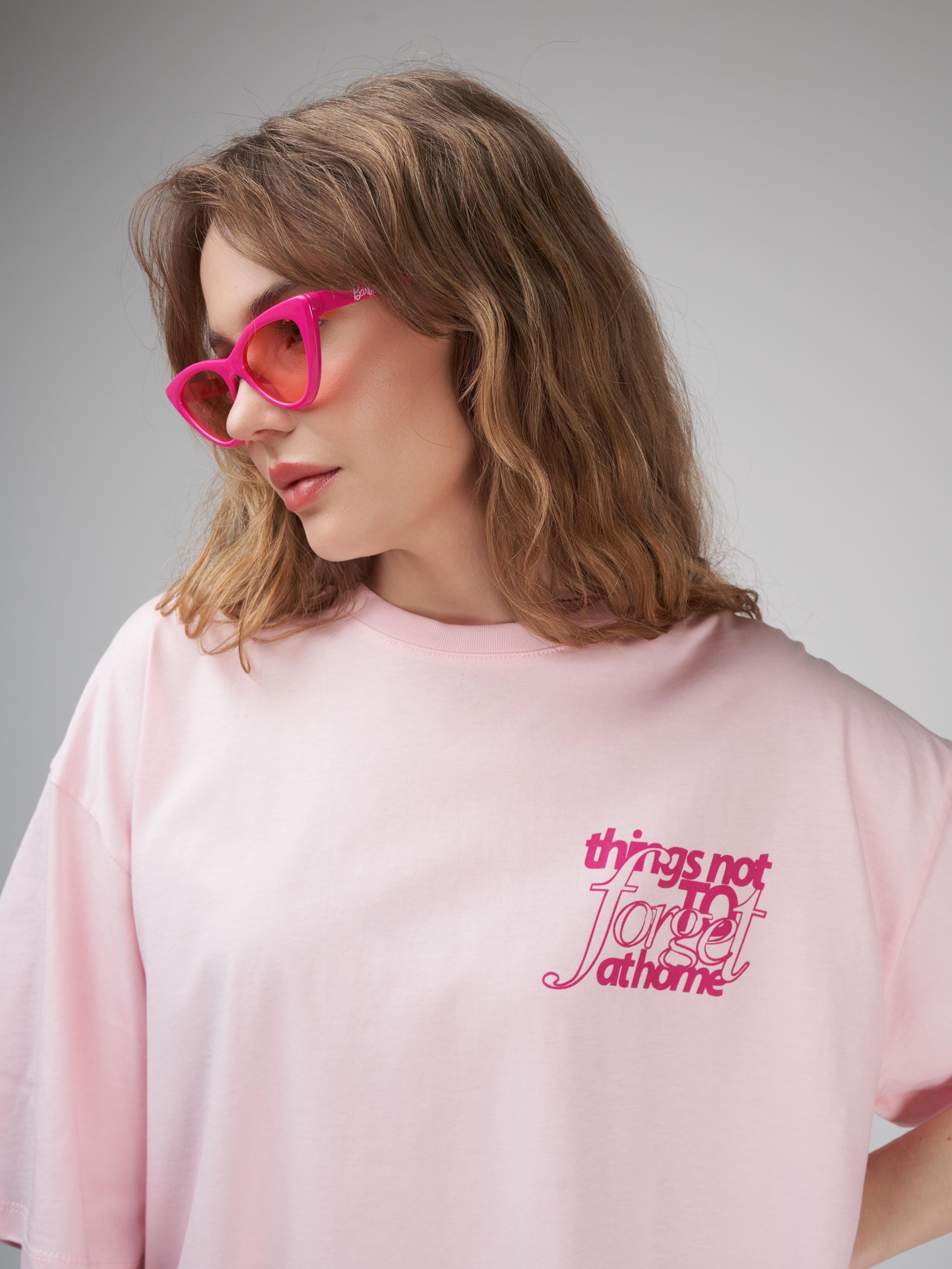Baskılı Kısa Kol Oversize T-shirt Toz Pembe